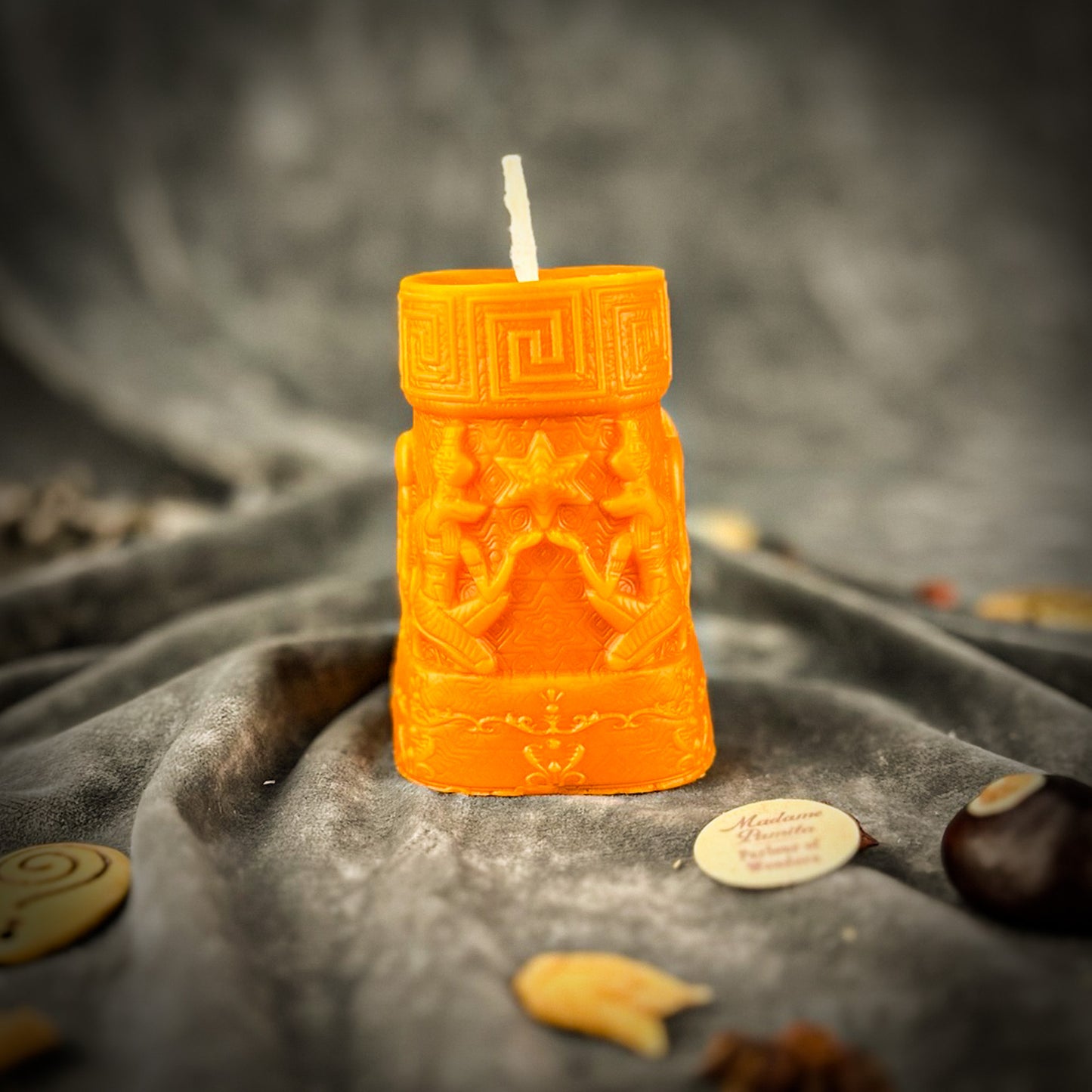 Beeswax Anubis and Horus Egyptian Pillar Orange
