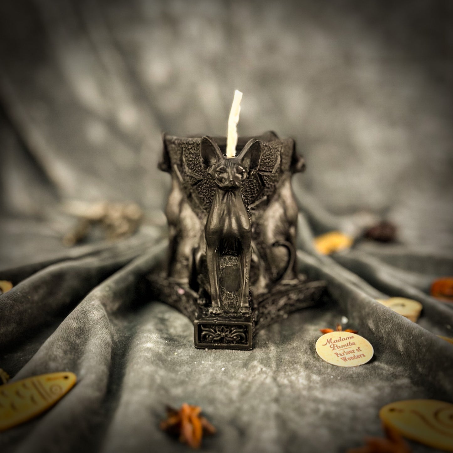Black Triple Bastet Candle 