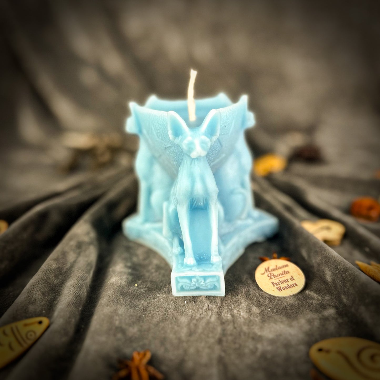 Blue Bastet Triple Candle 