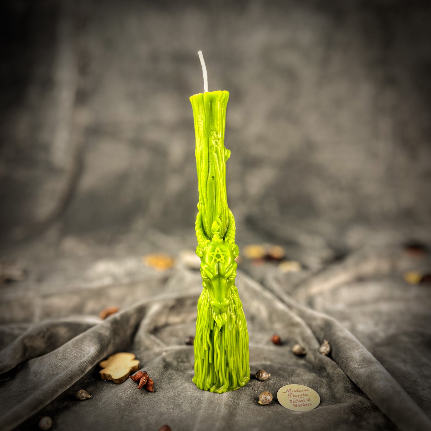 Green Beeswax Sacred Goat Broom Spell Candle