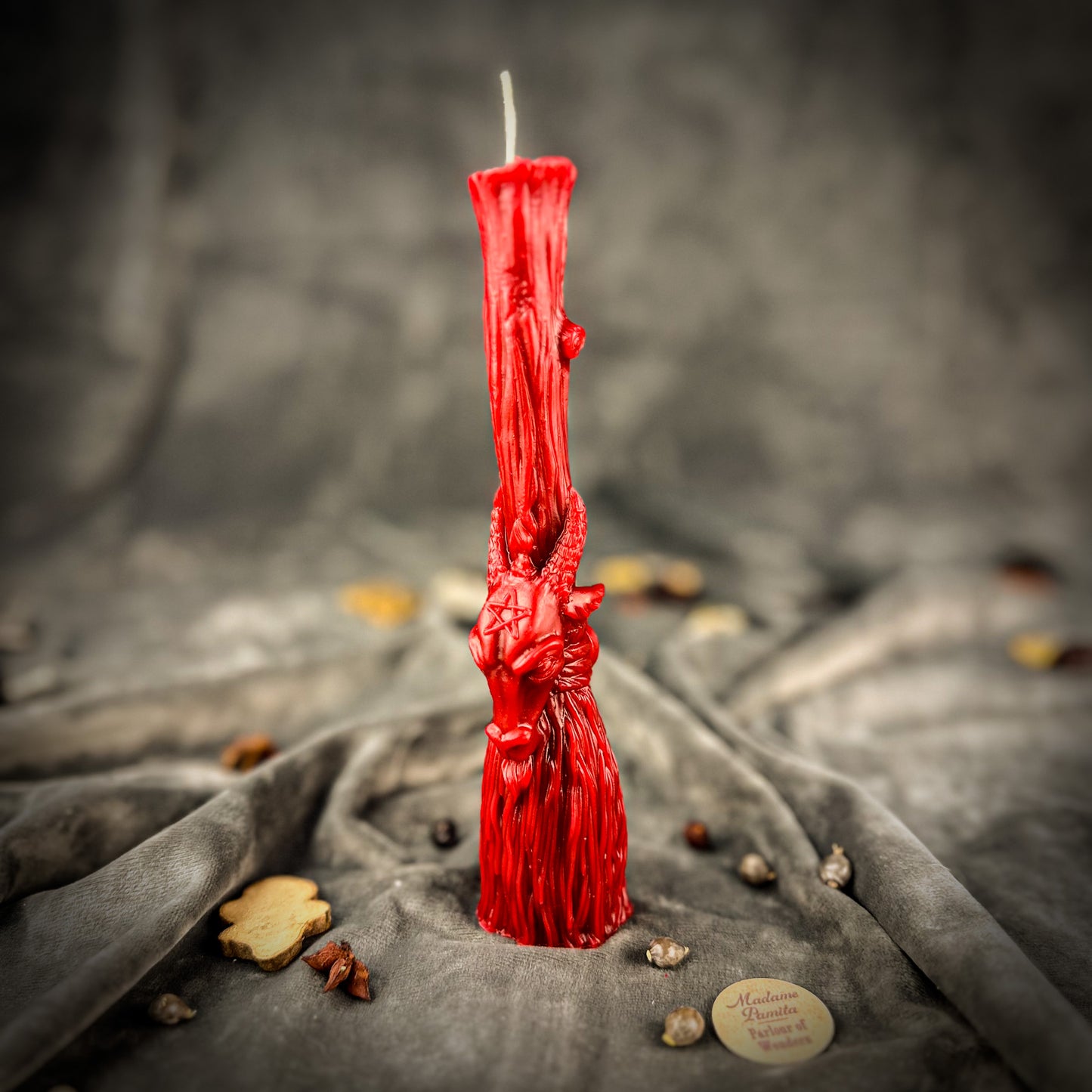 Red Sacred Goat Broom Spell Candle