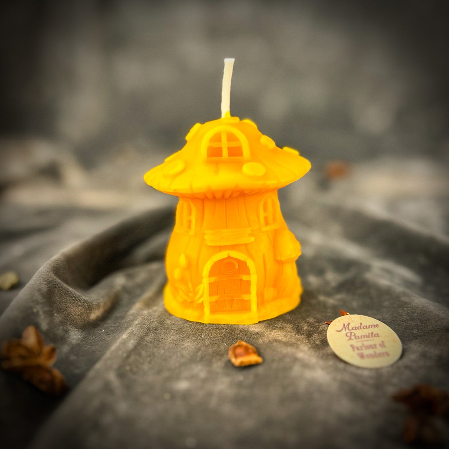 Yellow Mushroom Fairy Hut Candle 