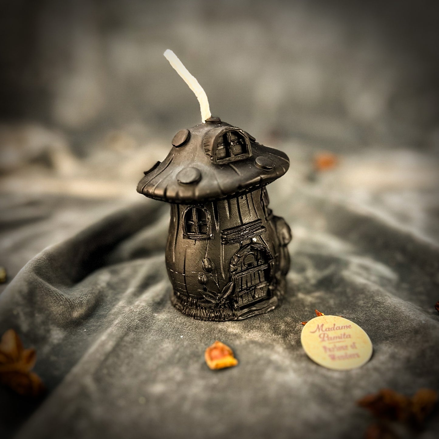 Cleansing Mushroom Fairy Hut Spell Candle Black