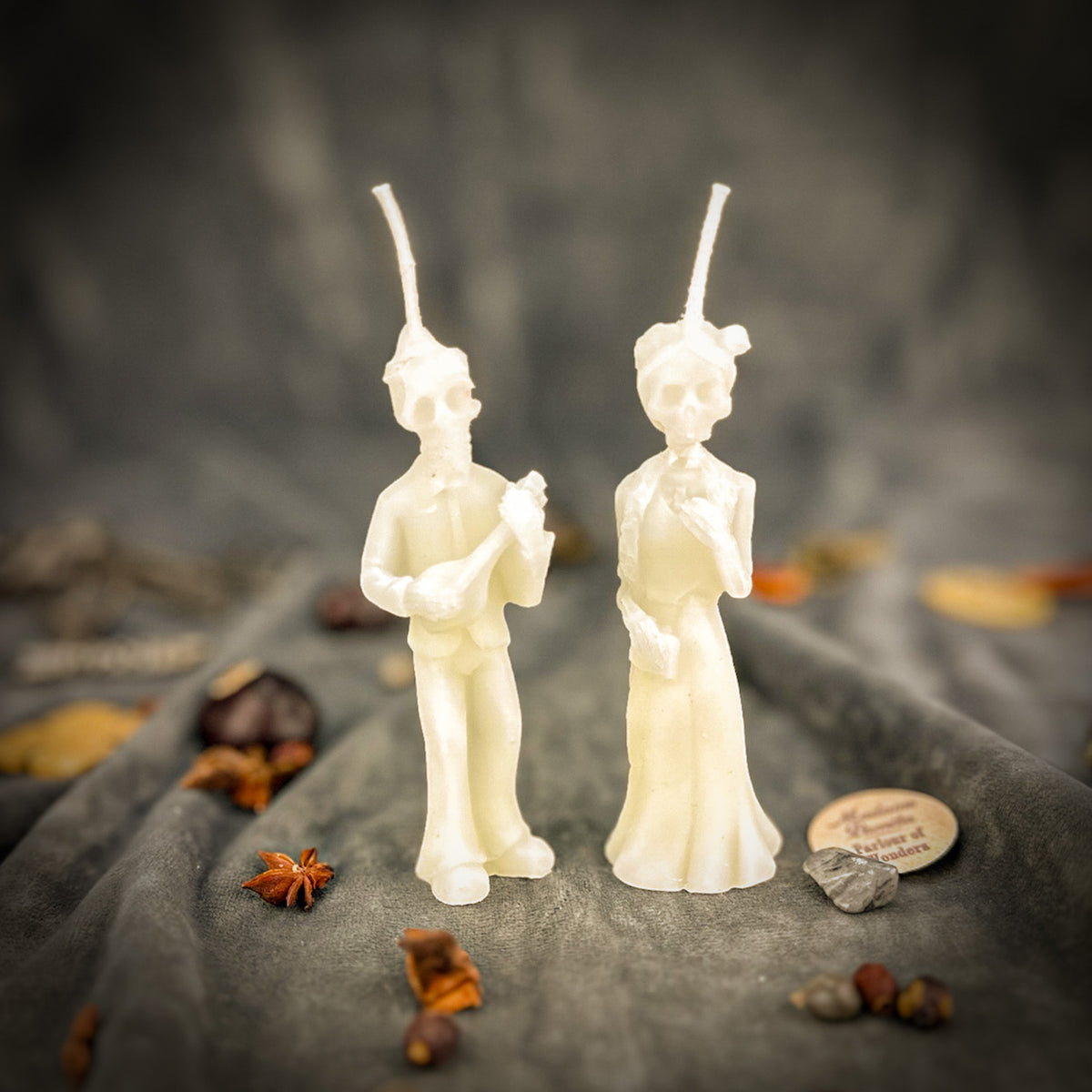 White Dia de Los Muertos Skeleton Spell Candle 