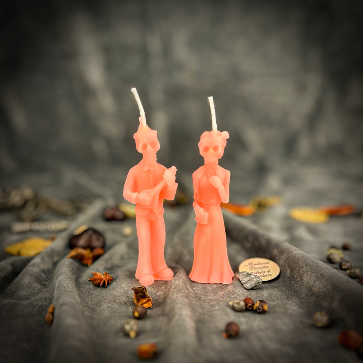 Beeswax Dia de Los Muertos Skeleton Spell Candle Set Pink 