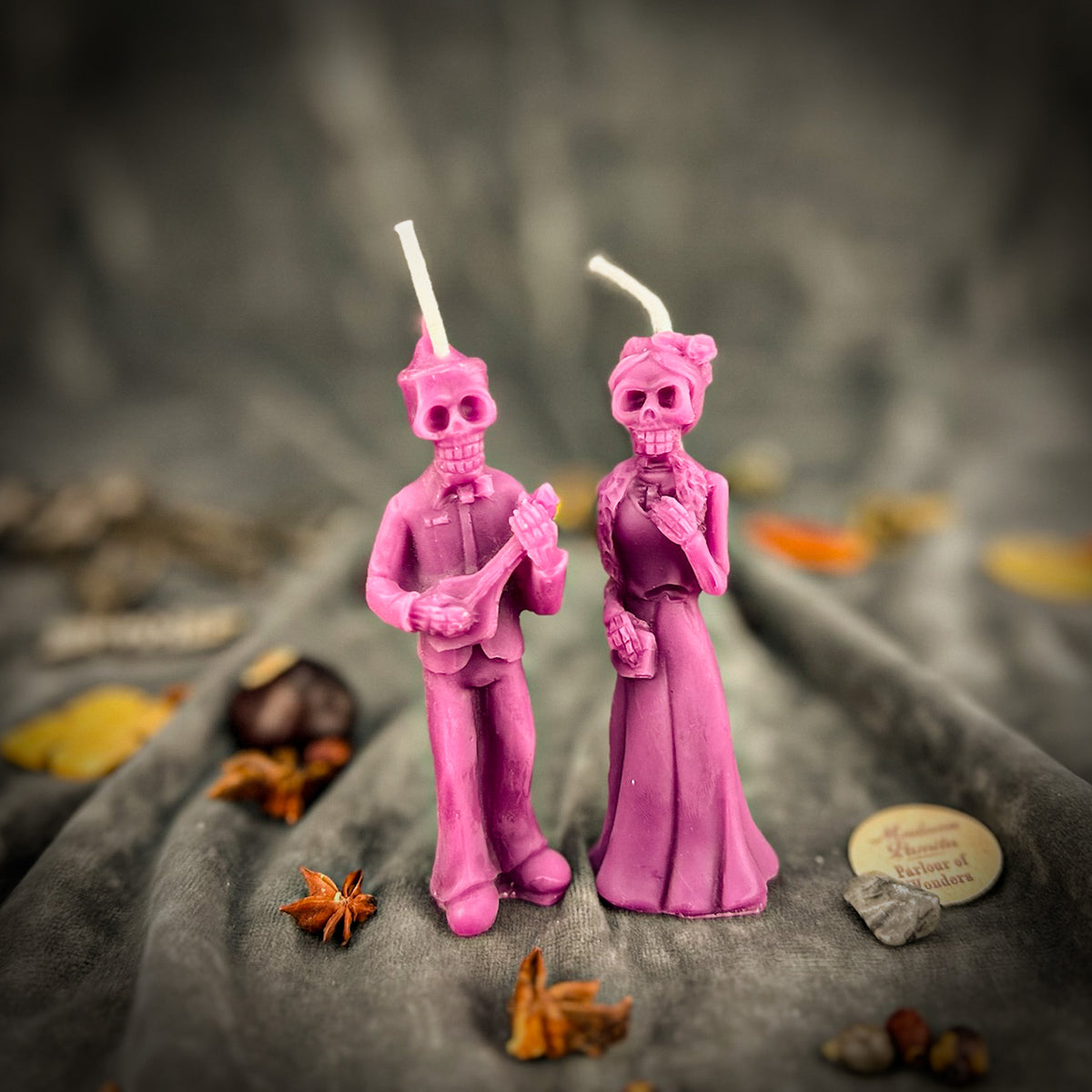 Purple Dia de Los Muertos Skeleton Candle Set