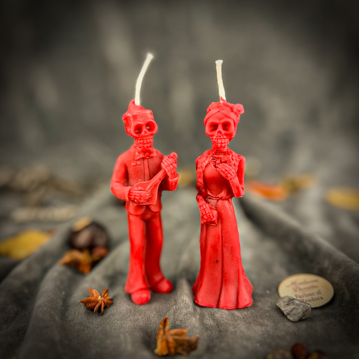 Red Dia de Los Muertos Skeleton Spell Candle Set