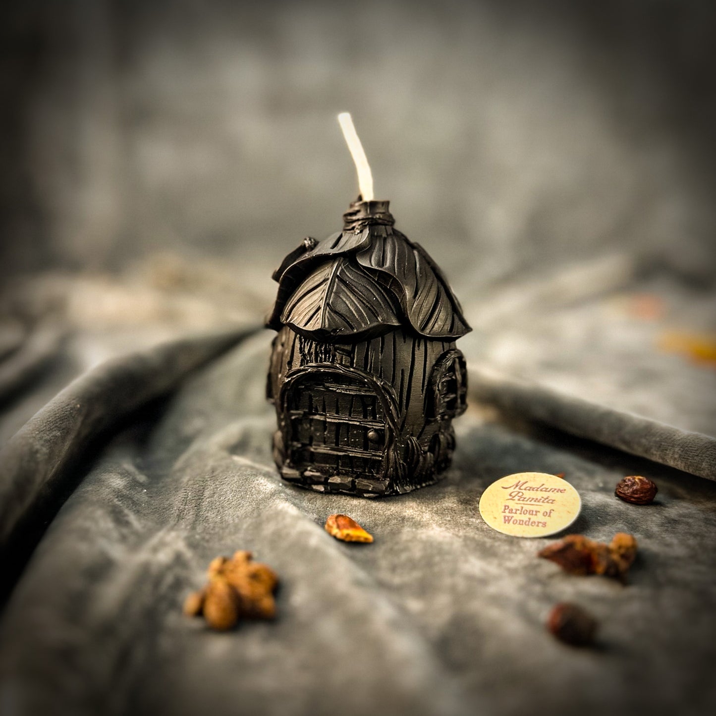 Beeswax Growing Abundance Fairy Hut Candle Black