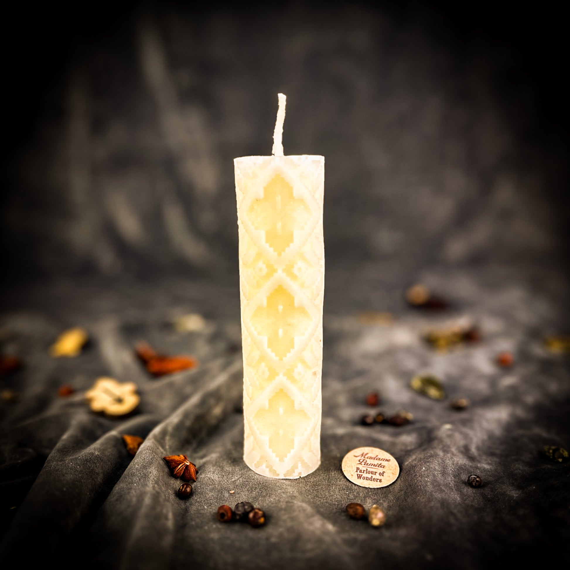 White Khrest Cross of Protection and Plenty Pillar Candle