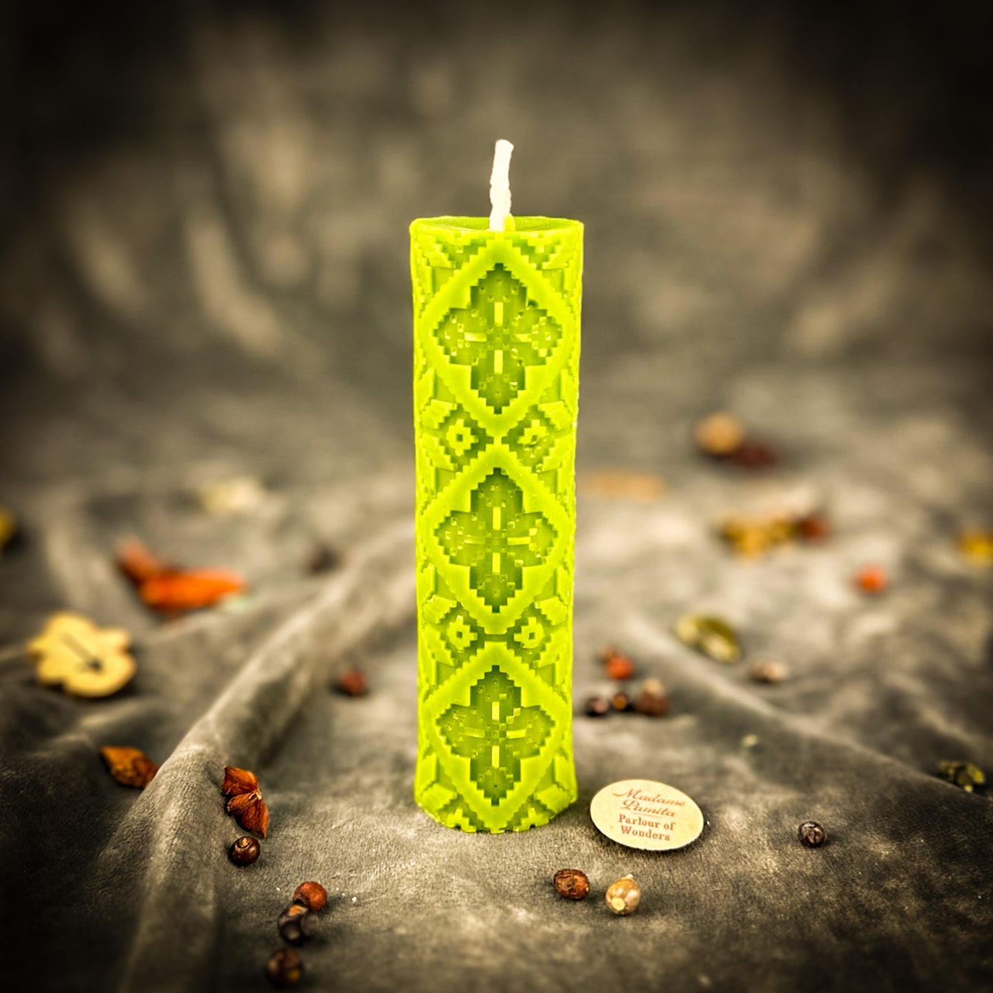 Green Beeswax Khrest Cross of Protection and Plenty Pillar Candle