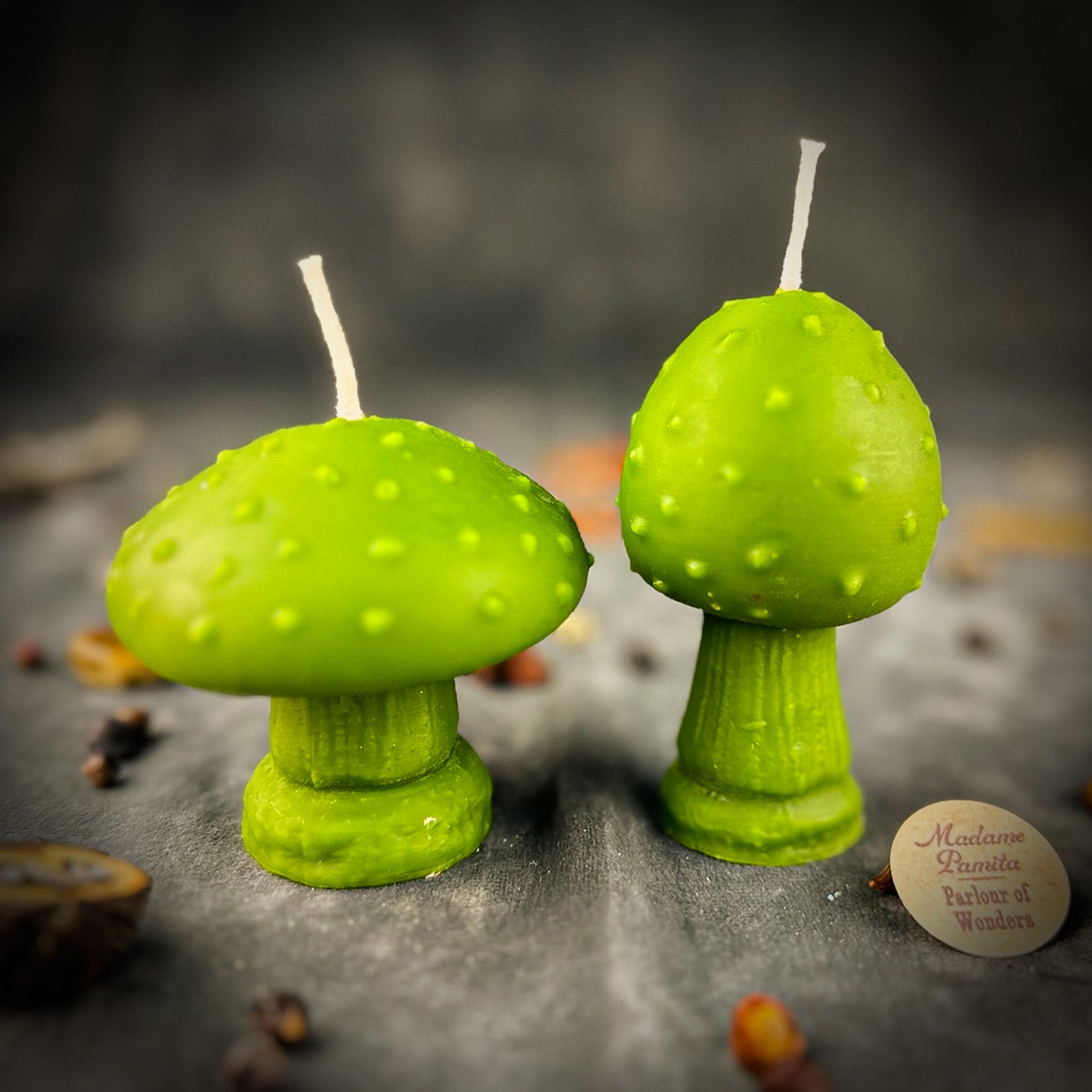 Mushroom Spell Candle Duo Green