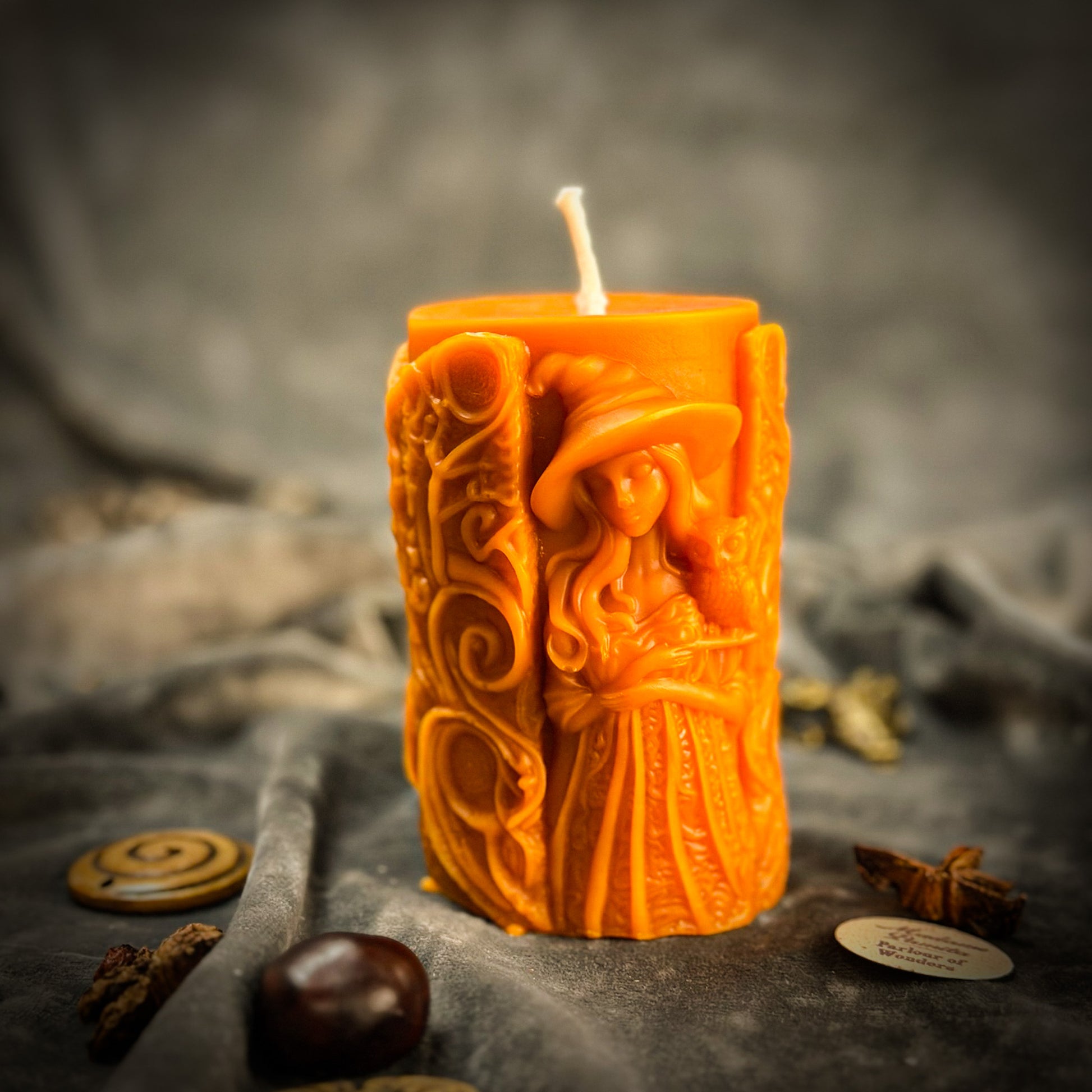 Orange Pillars of Witchcraft Spell Candle - Love