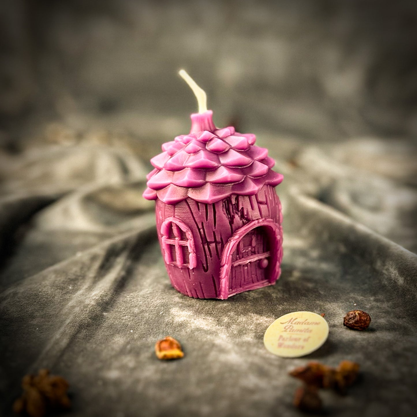 Beeswax Pinecone of Protection Fairy Hut Candle Purple