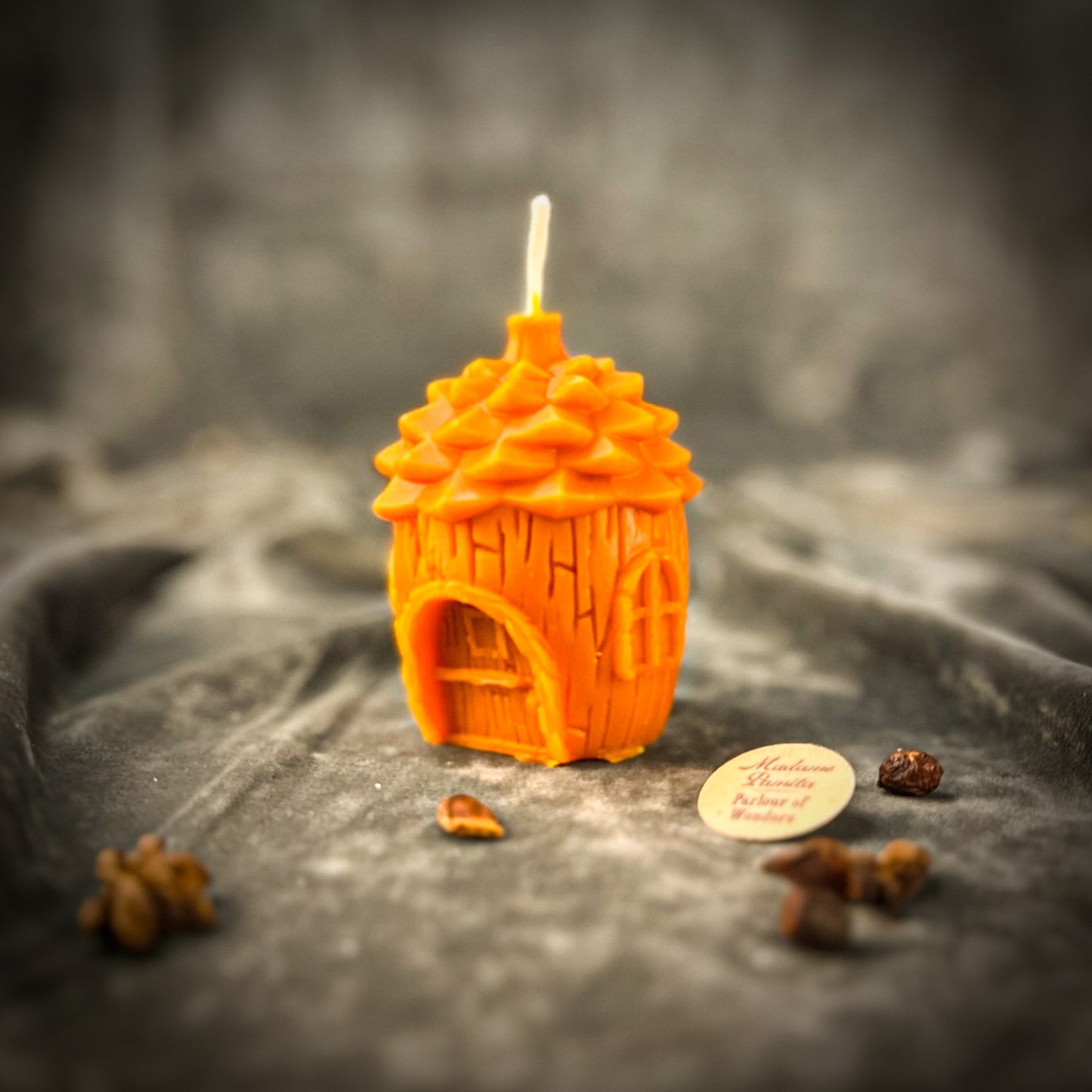 Pinecone Fairy Hut Candle Orange