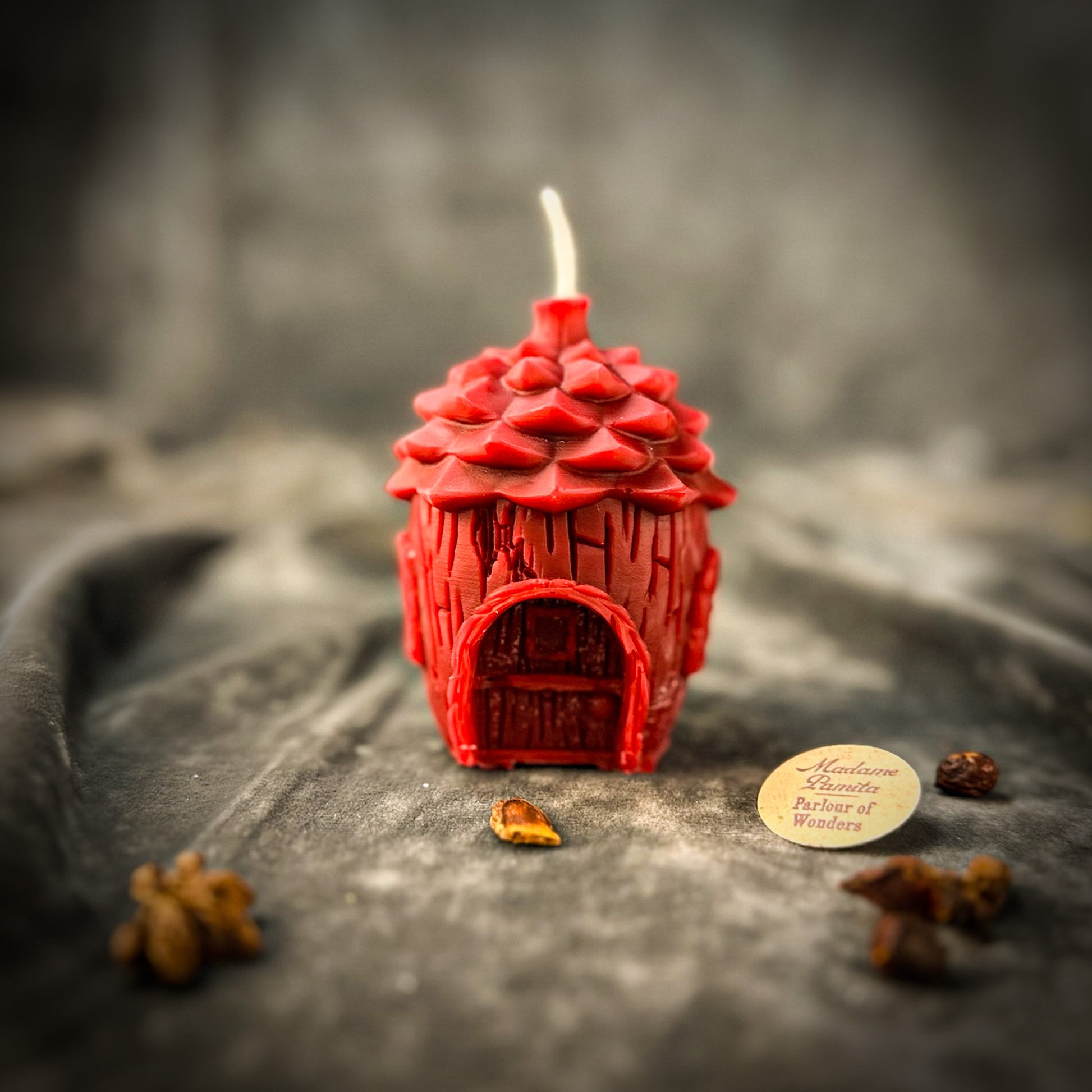 Red Pinecone Protection Fairy Hut Candle
