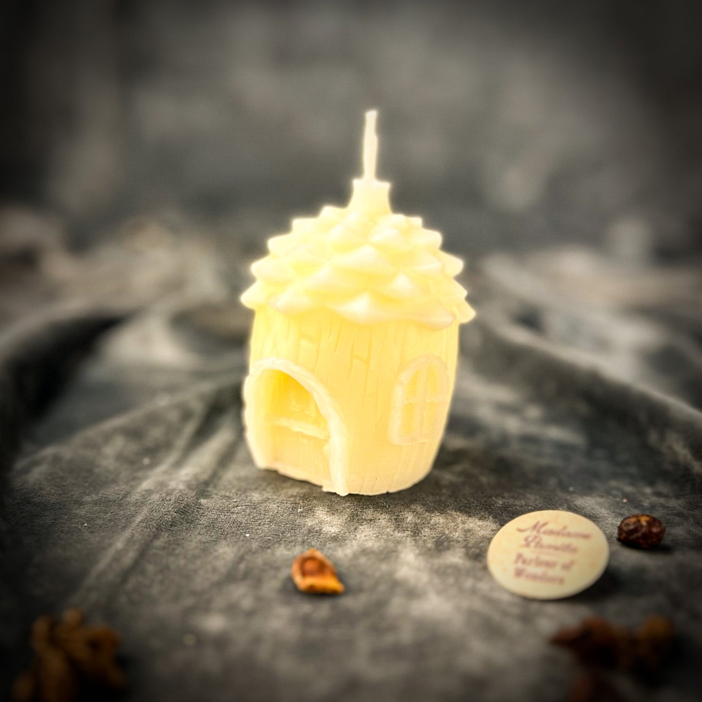 White Pinecone Protection Fairy Hut Candle