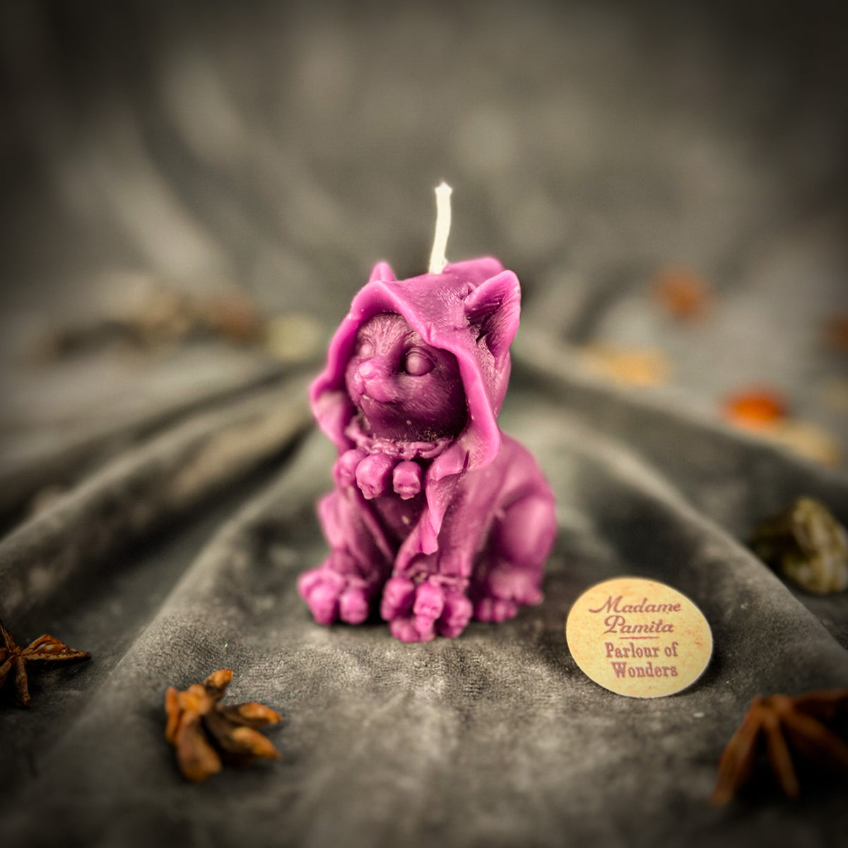 Purple Beeswax Salem the Wizard Kitten Spell Candle