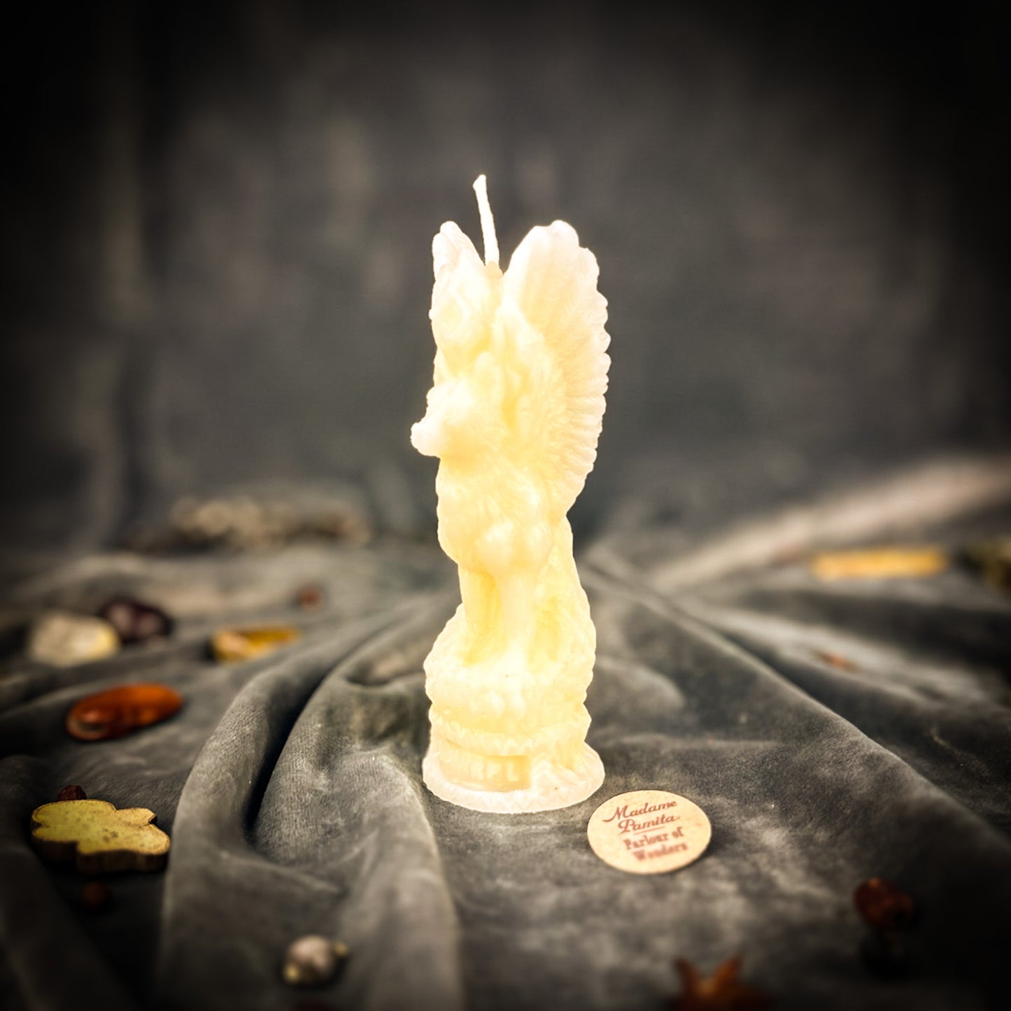 White Beeswax Simargl Slavic Winged Dog Guardian Spell Candle