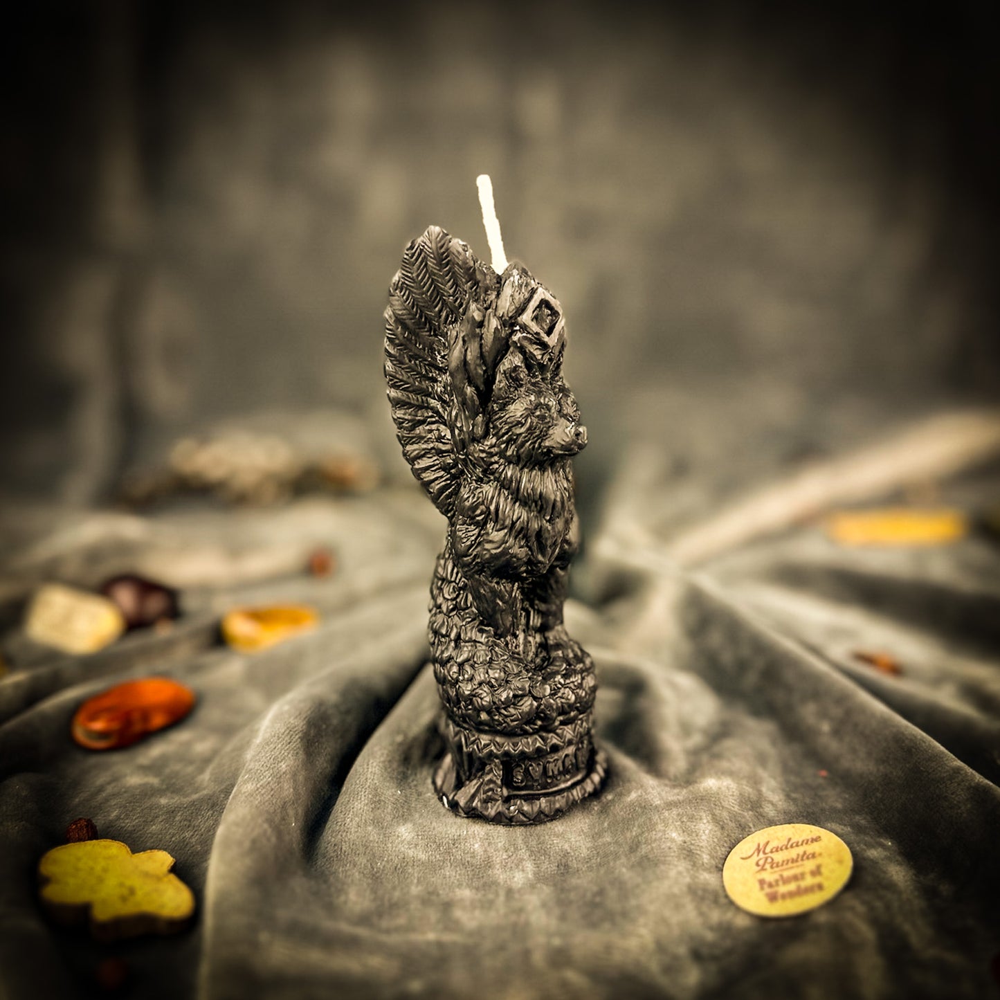 Black Beeswax Simargl Slavic Winged Dog Guardian Spell Candle