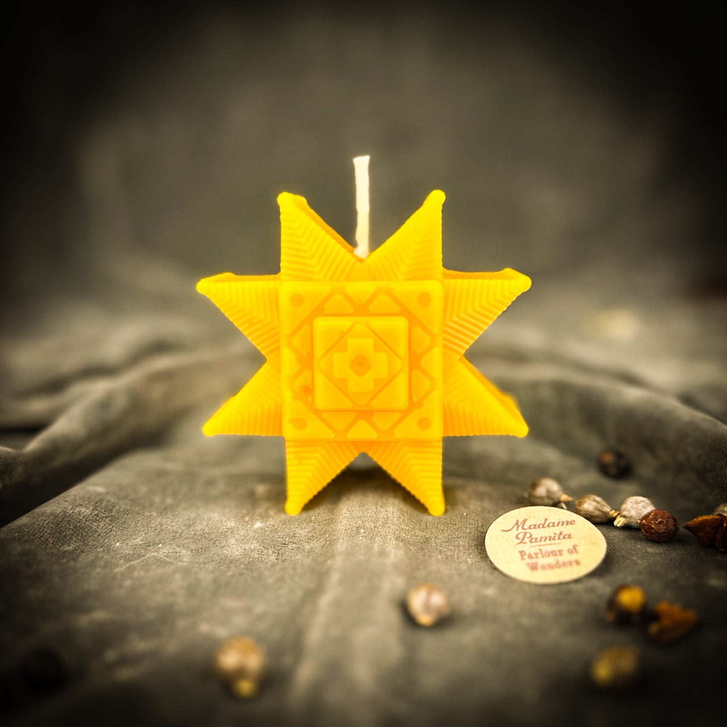 Beeswax Slavic Ruzha Sunburst Spell Candle Yellow