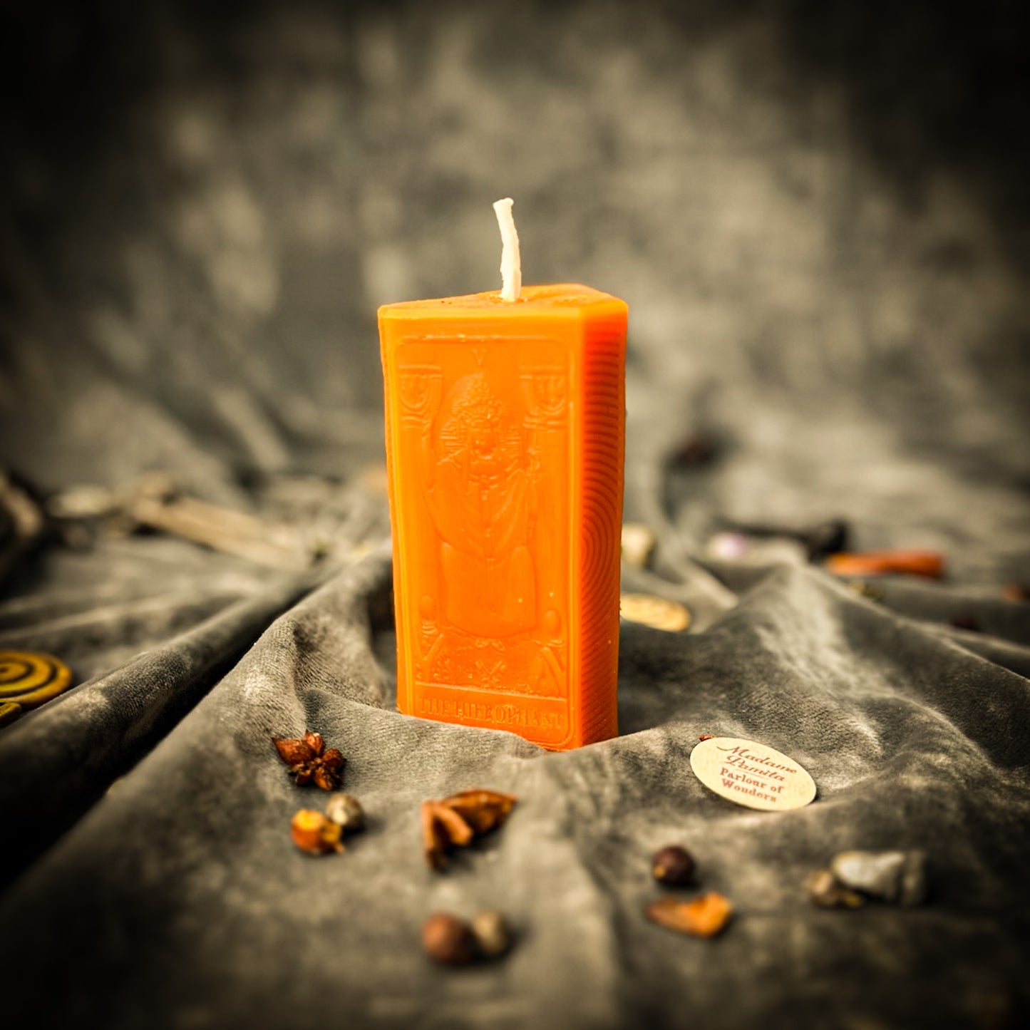 Beeswax The Hierophant Tarot Card Spell Candle Orange