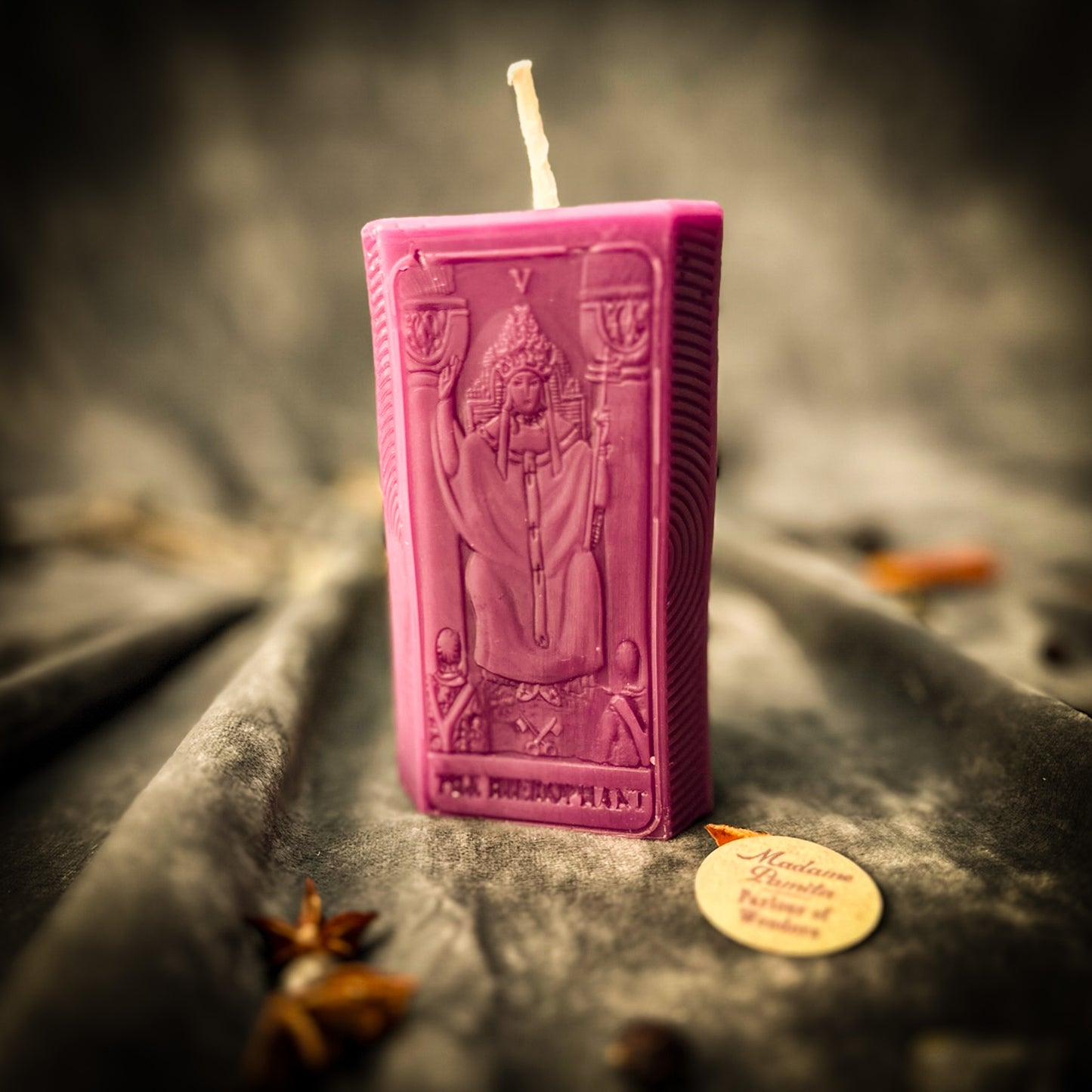 Beeswax The Hierophant Tarot Card Spell Candle Purple 