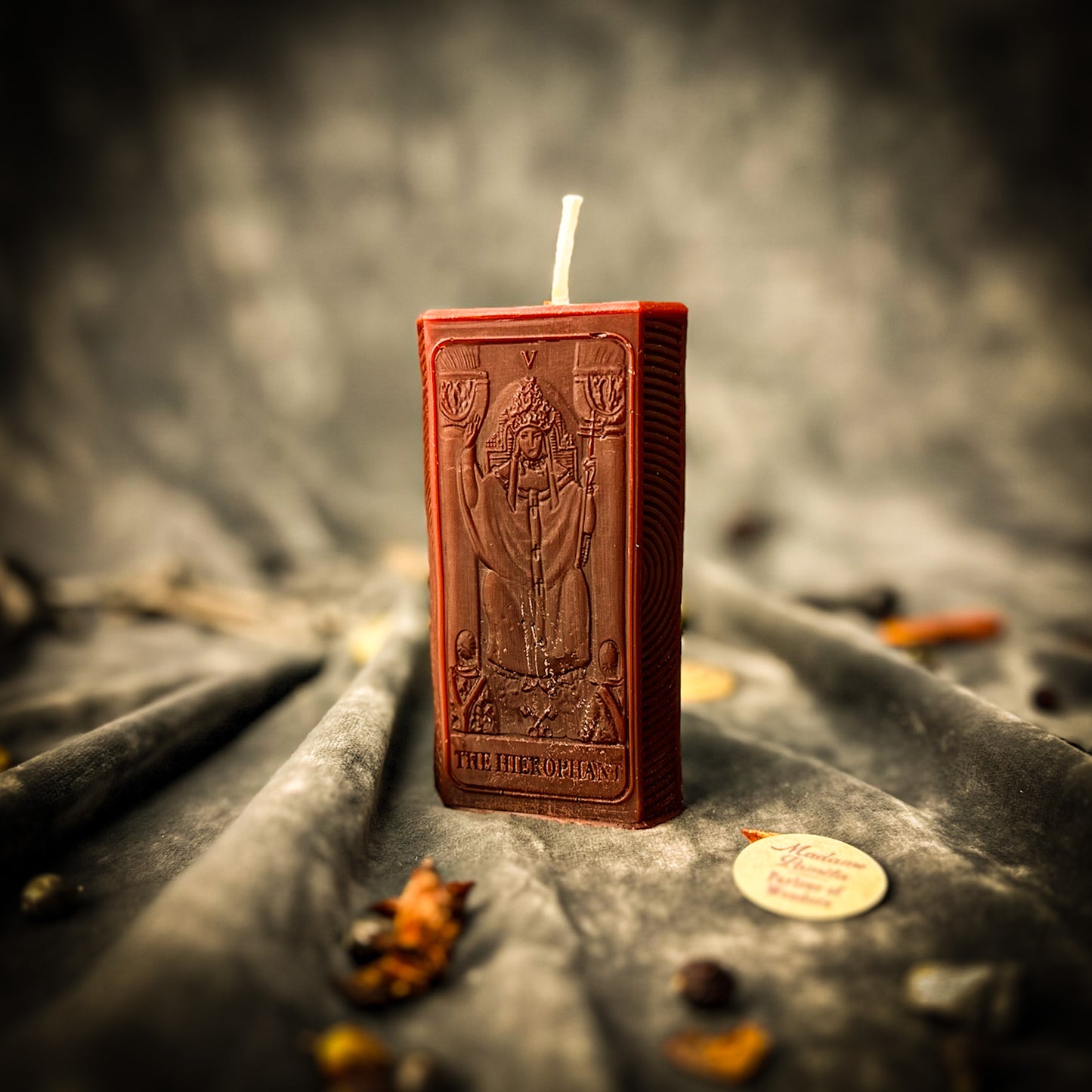 Brown Hierophant Tarot Candle