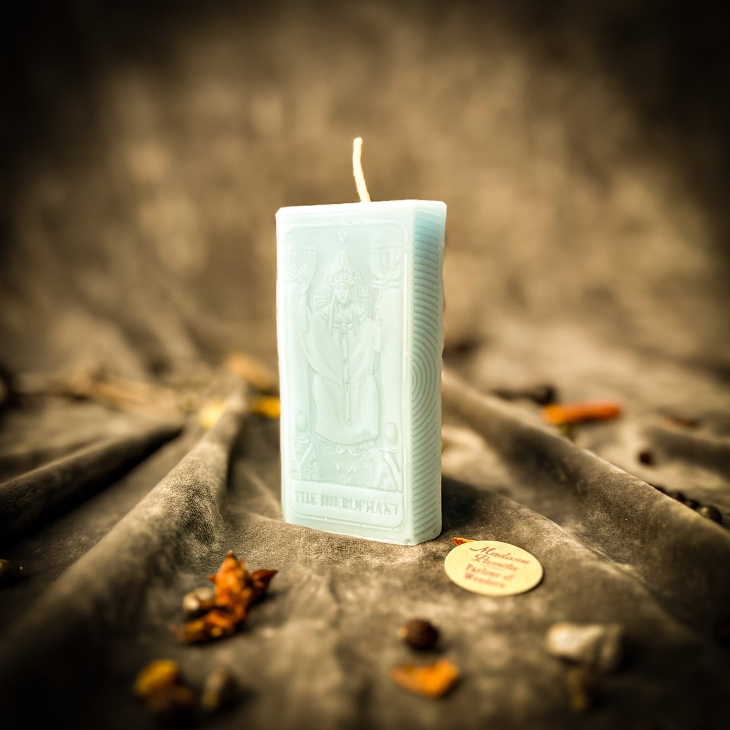 Blue The Hierophant Tarot Card Candle
