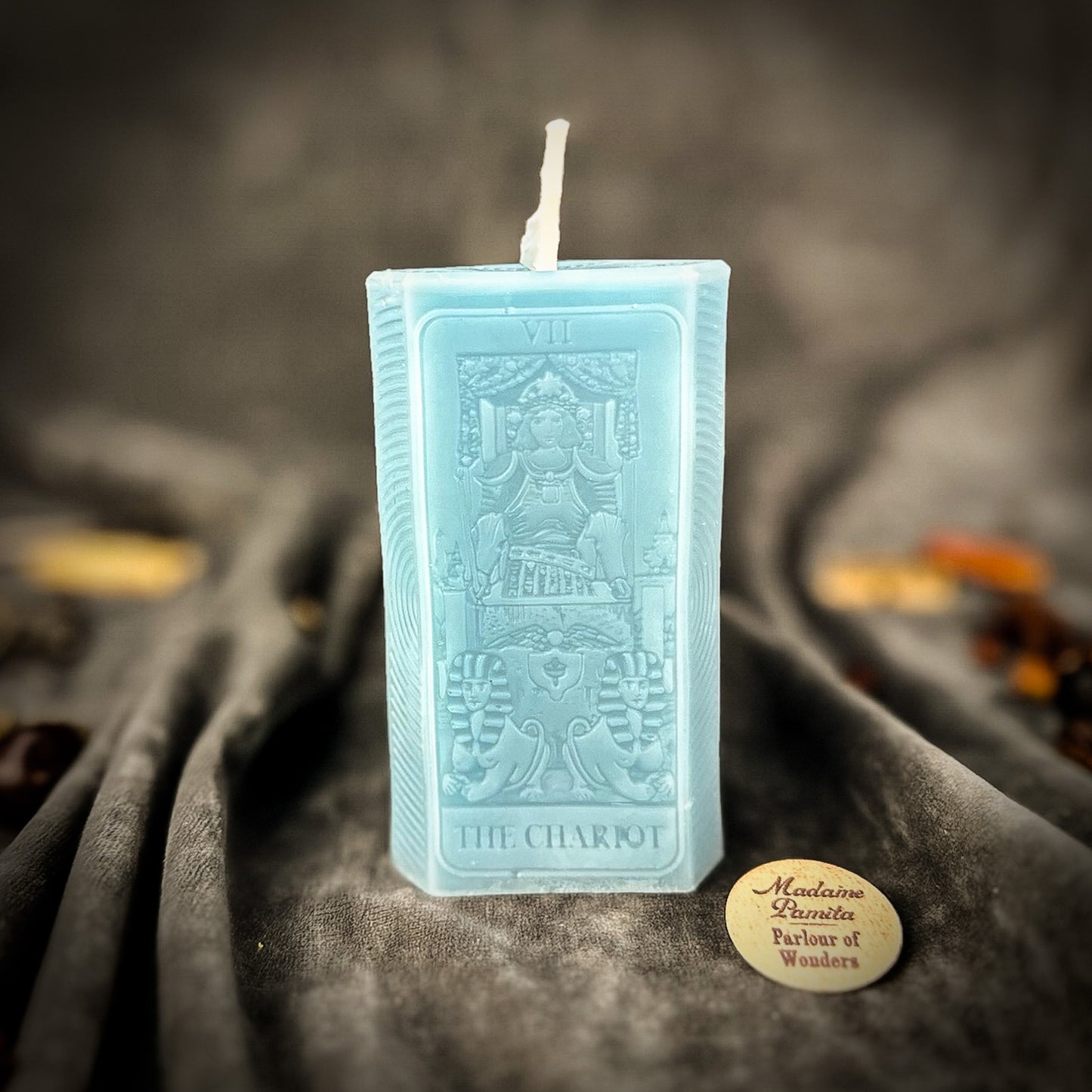 Blue The Chariot Tarot Card Candle