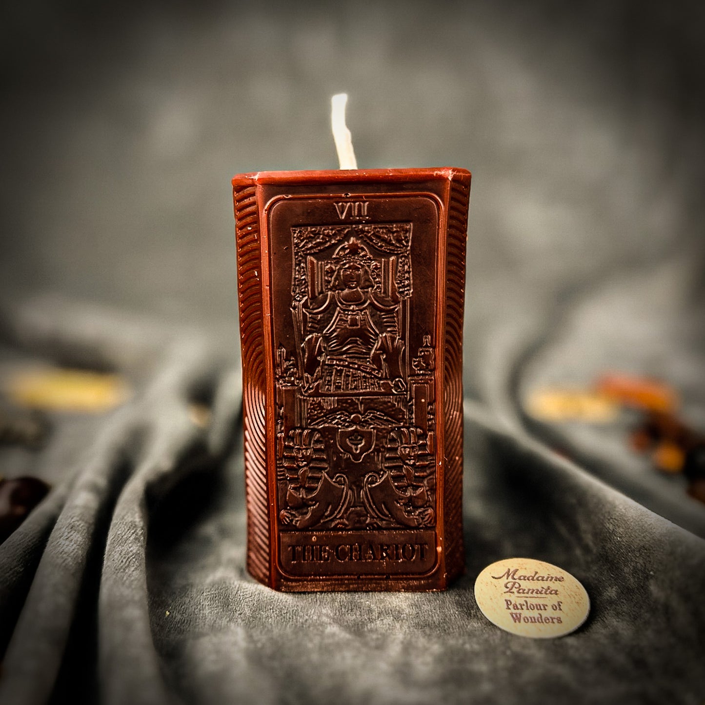 Brown The Chariot Tarot Card Candle