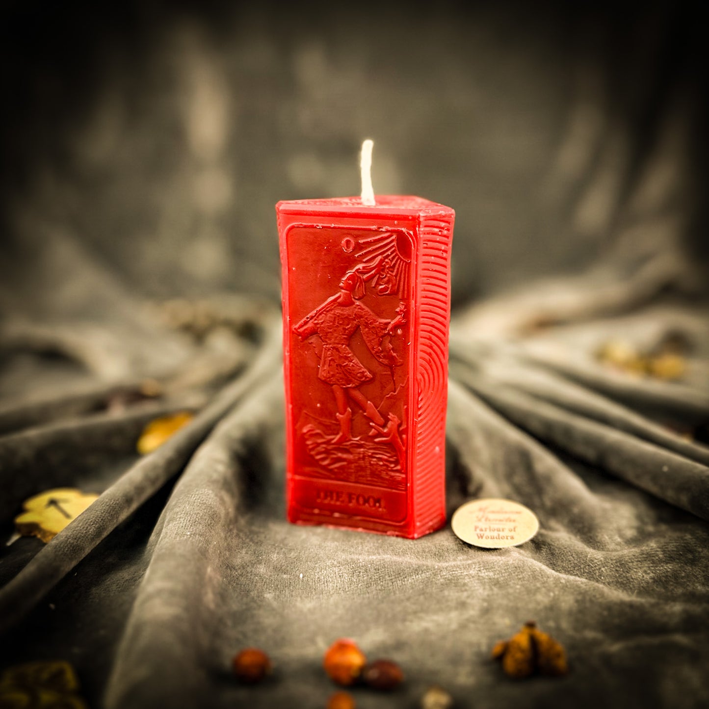 Red The Fool Tarot Card Candle