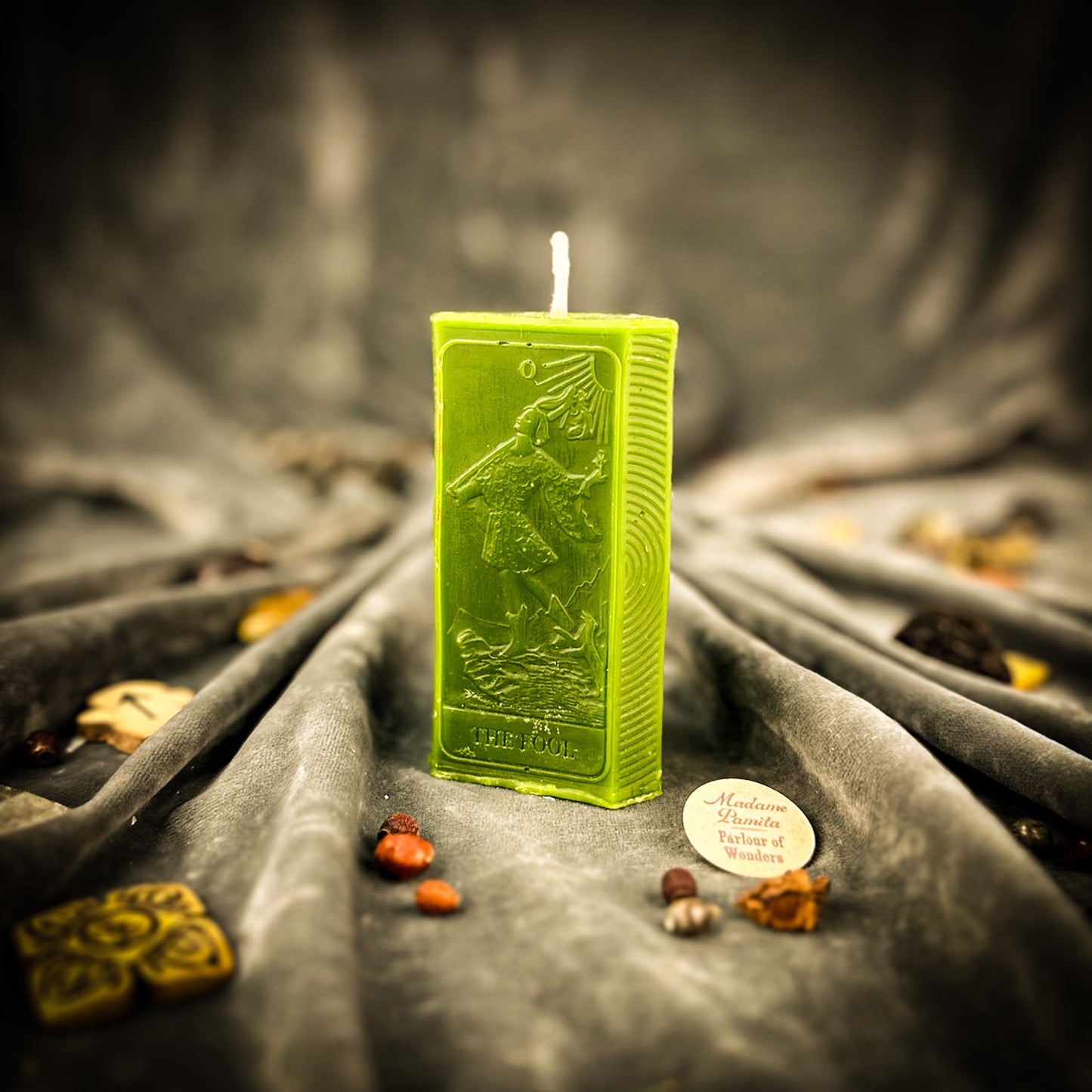 Green Fool Tarot Candle 