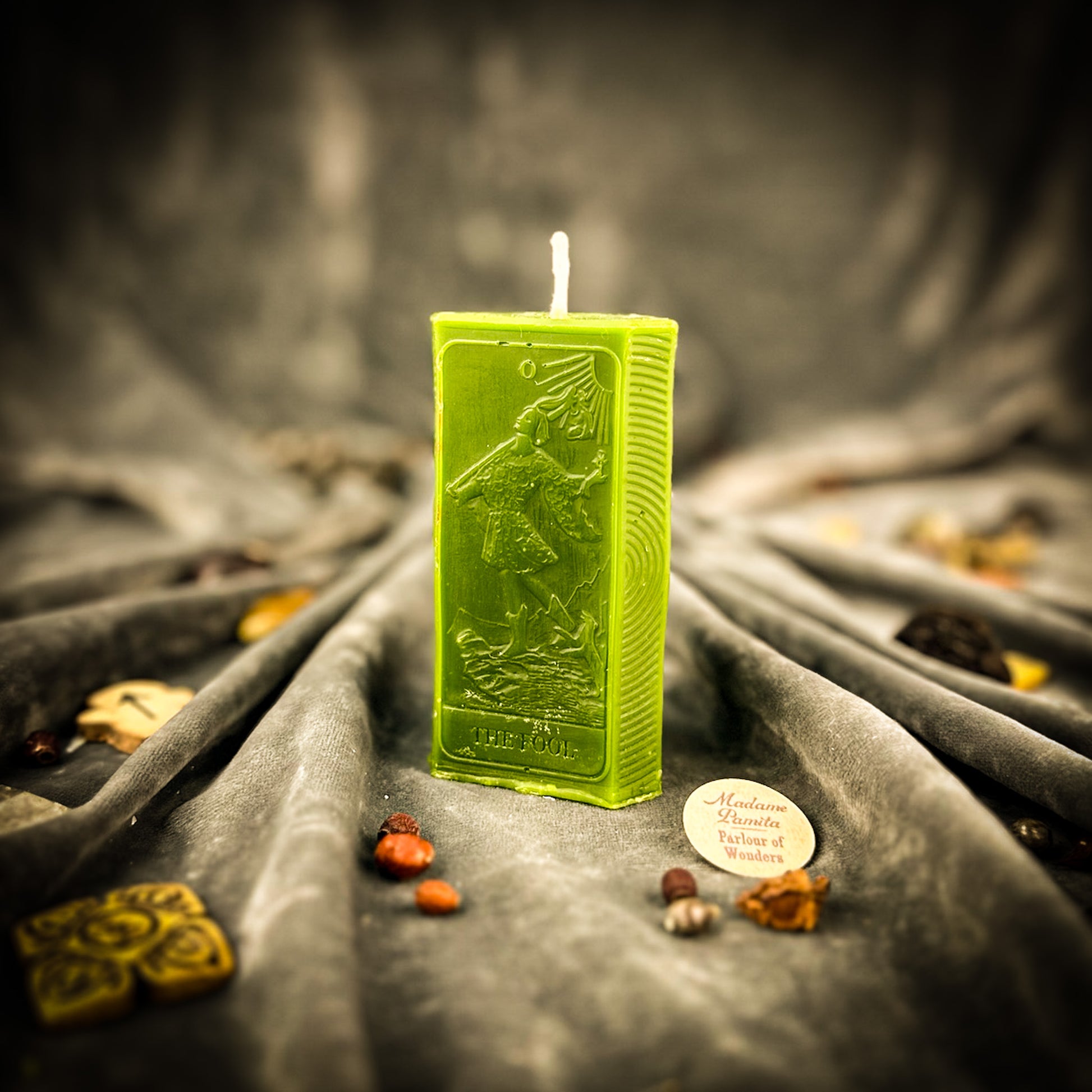 Green Fool Tarot Candle 