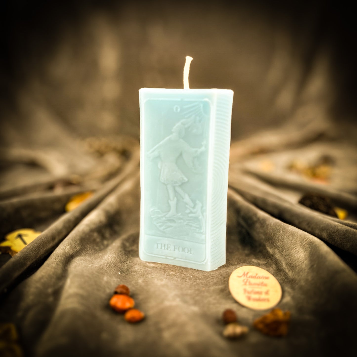 Blue Tarot Card Candle