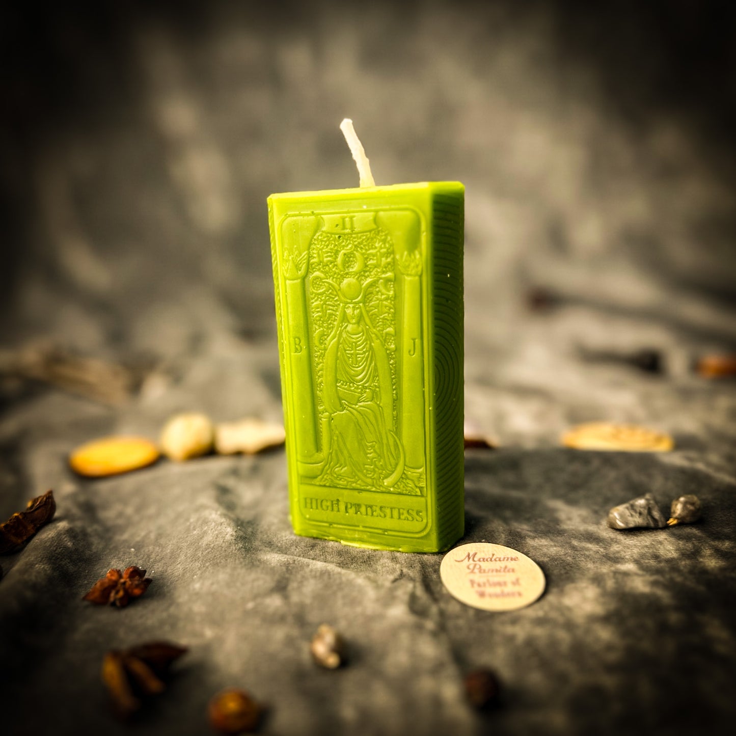 Beeswax The High Priestess Tarot Card Spell Candle Green 