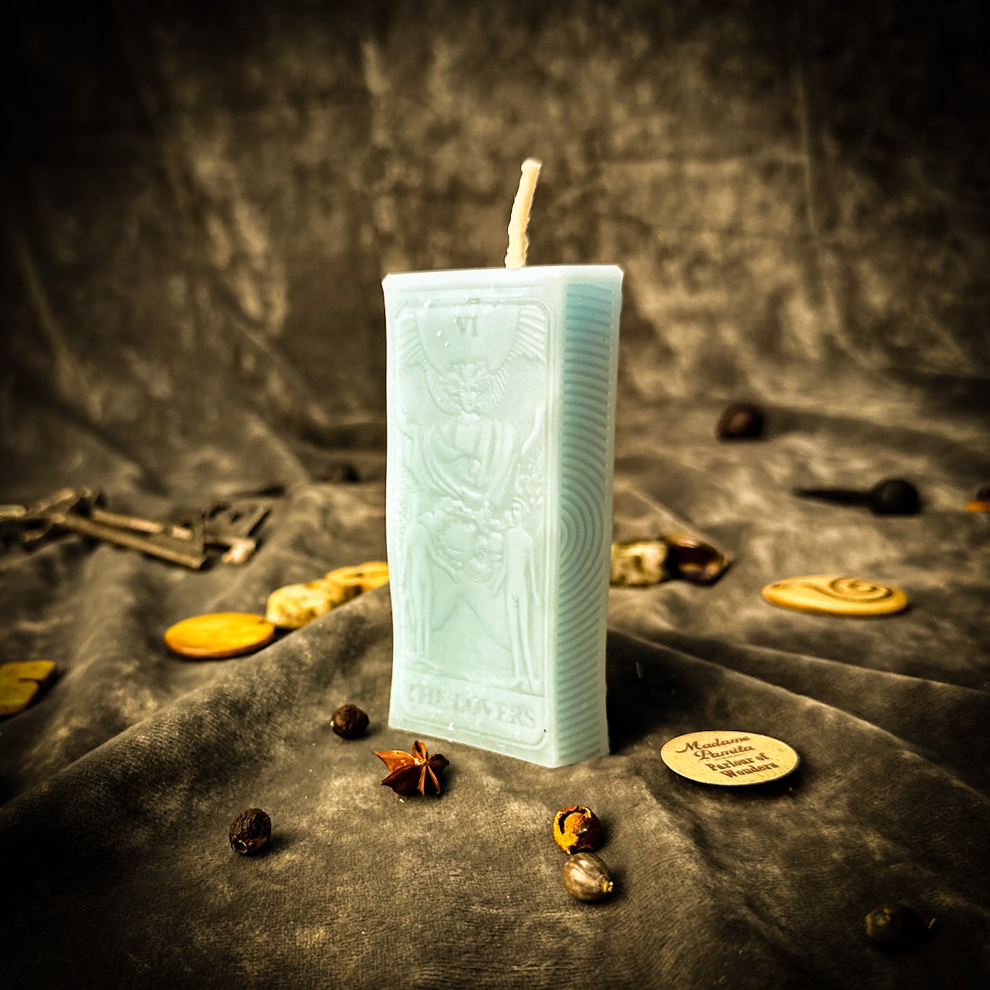 Blue The Lovers Tarot Card Candle