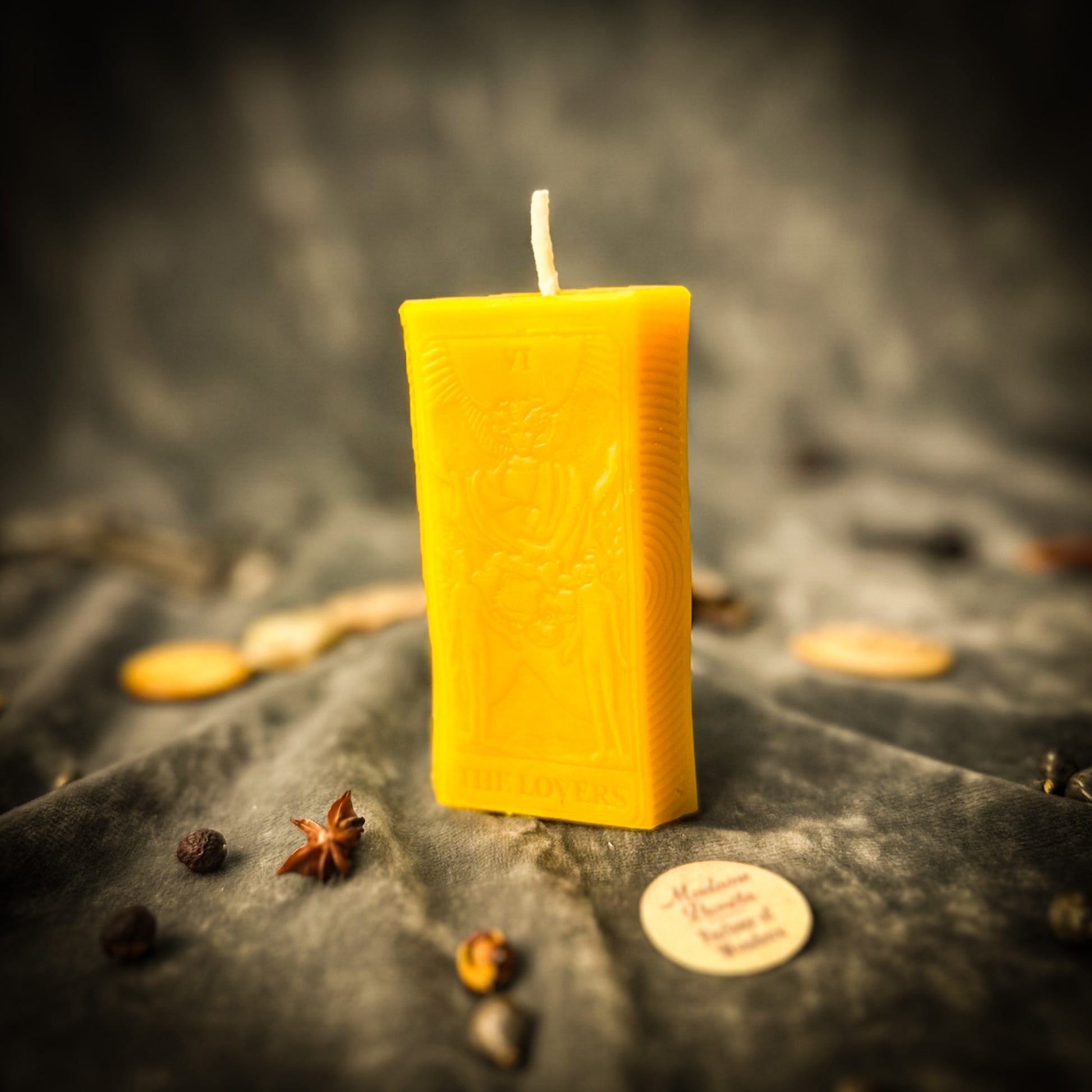Yellow The Lovers Tarot Card Candle