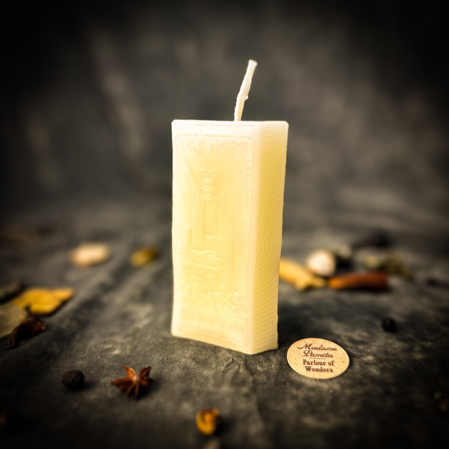 White The Magician Tarot Card Candle