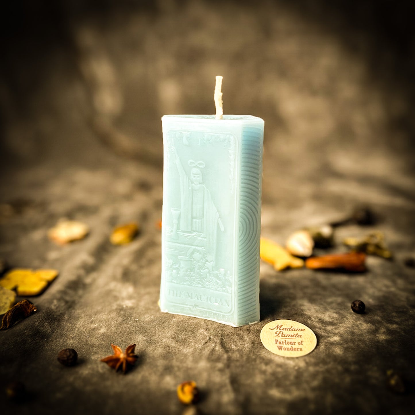 Blue Magician Tarot Card Spell Candle
