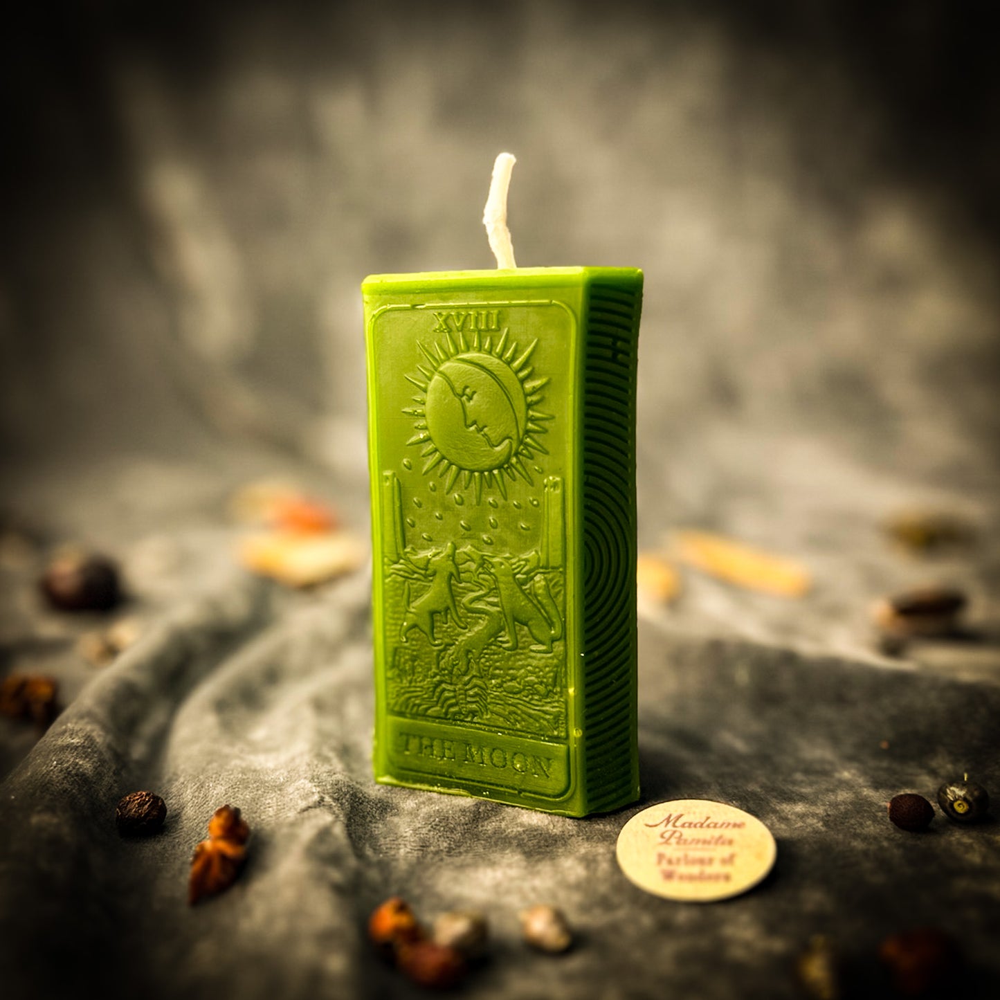 Green Beeswax The Moon Tarot Card Spell Candle