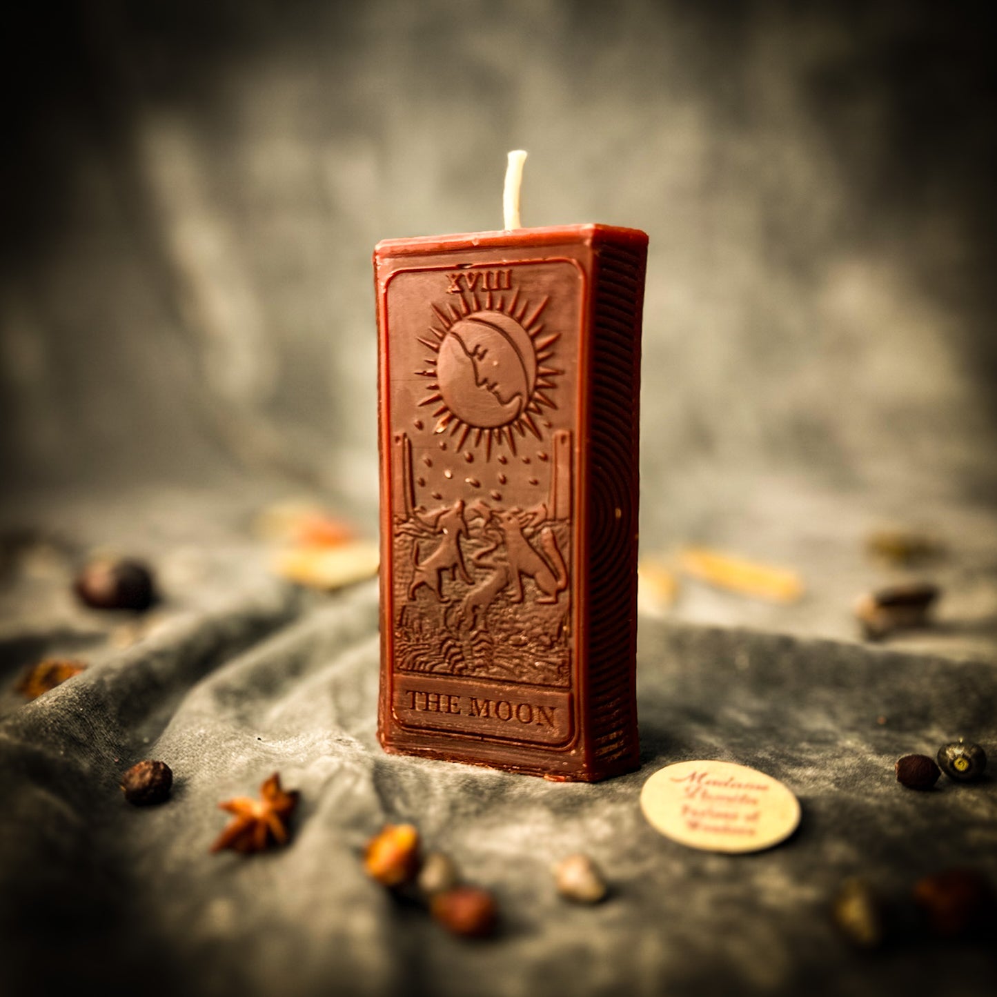 Brown The Moon Tarot Card Candle
