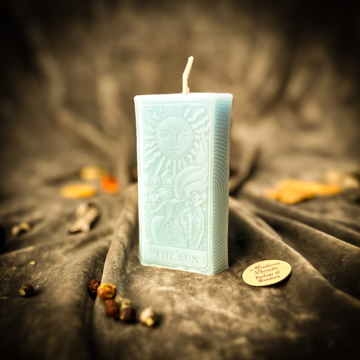 Blue Sun Tarot Card Spell Candle