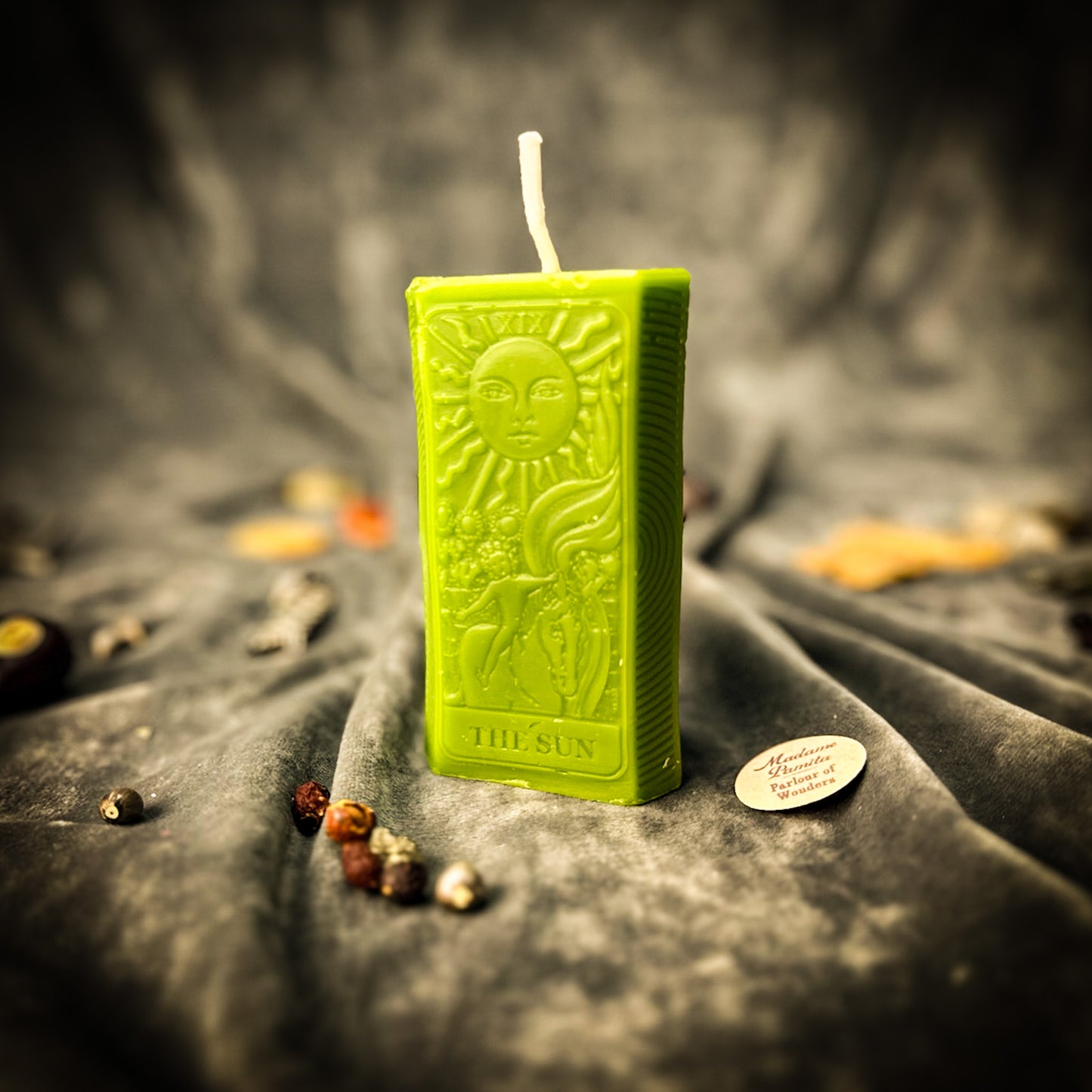 Green Sun Tarot Card Candle