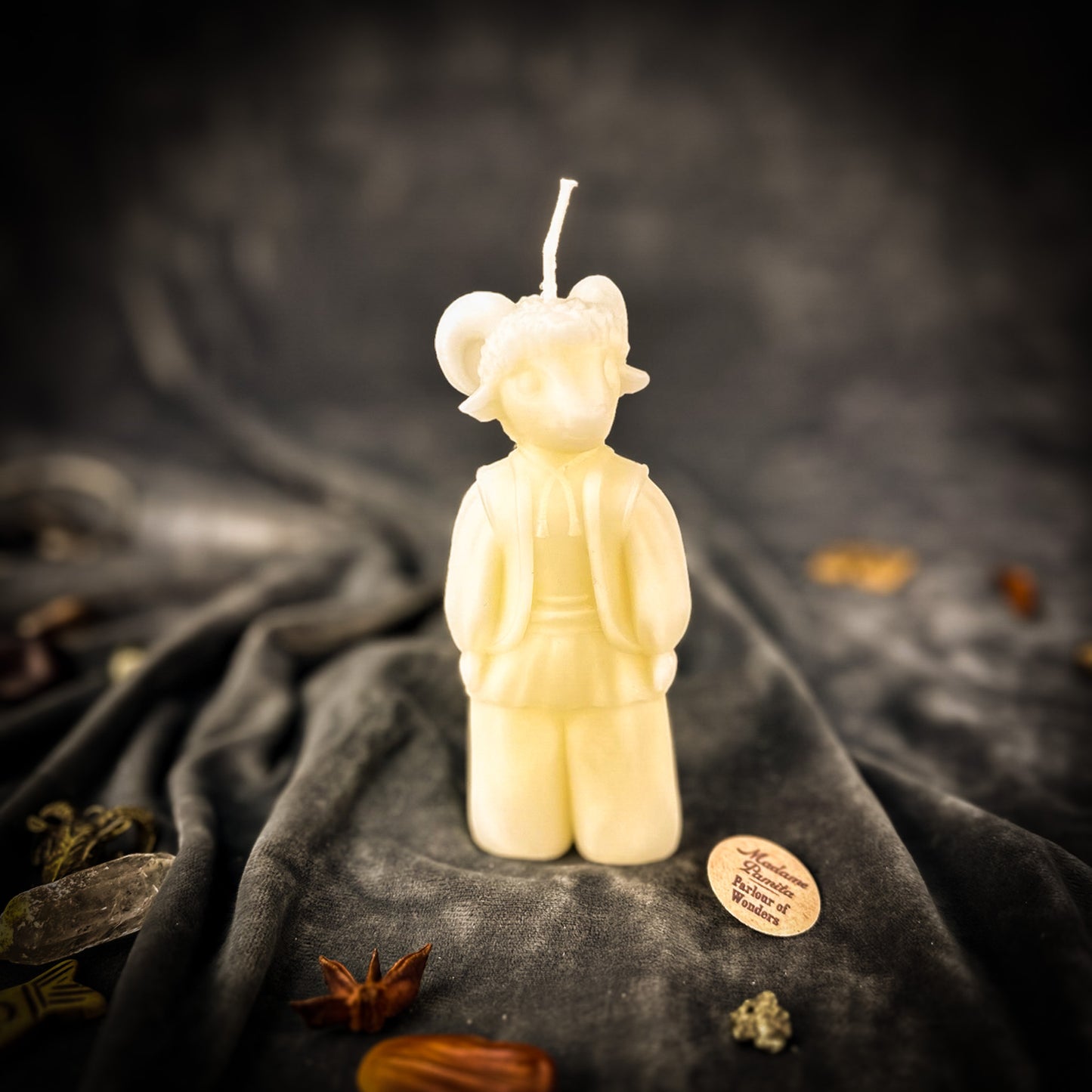 White Kozy Goat of Blessings Spell Candle