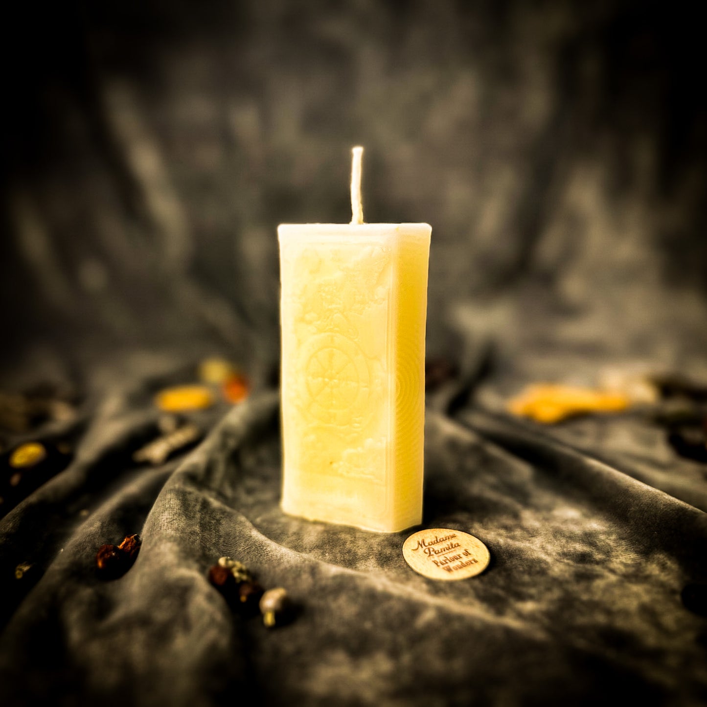 White Wheel of Fortune Tarot Candle