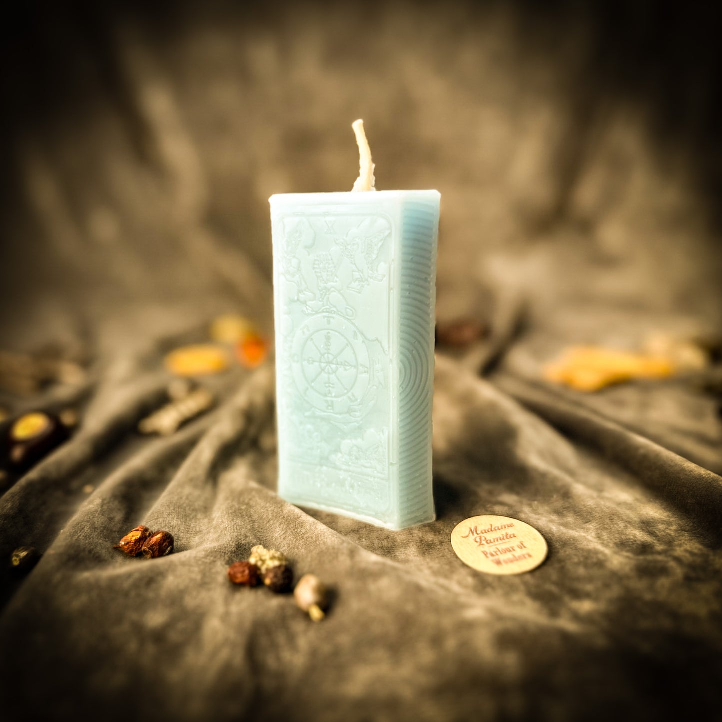 Blue Wheel of Fortune Tarot Candle