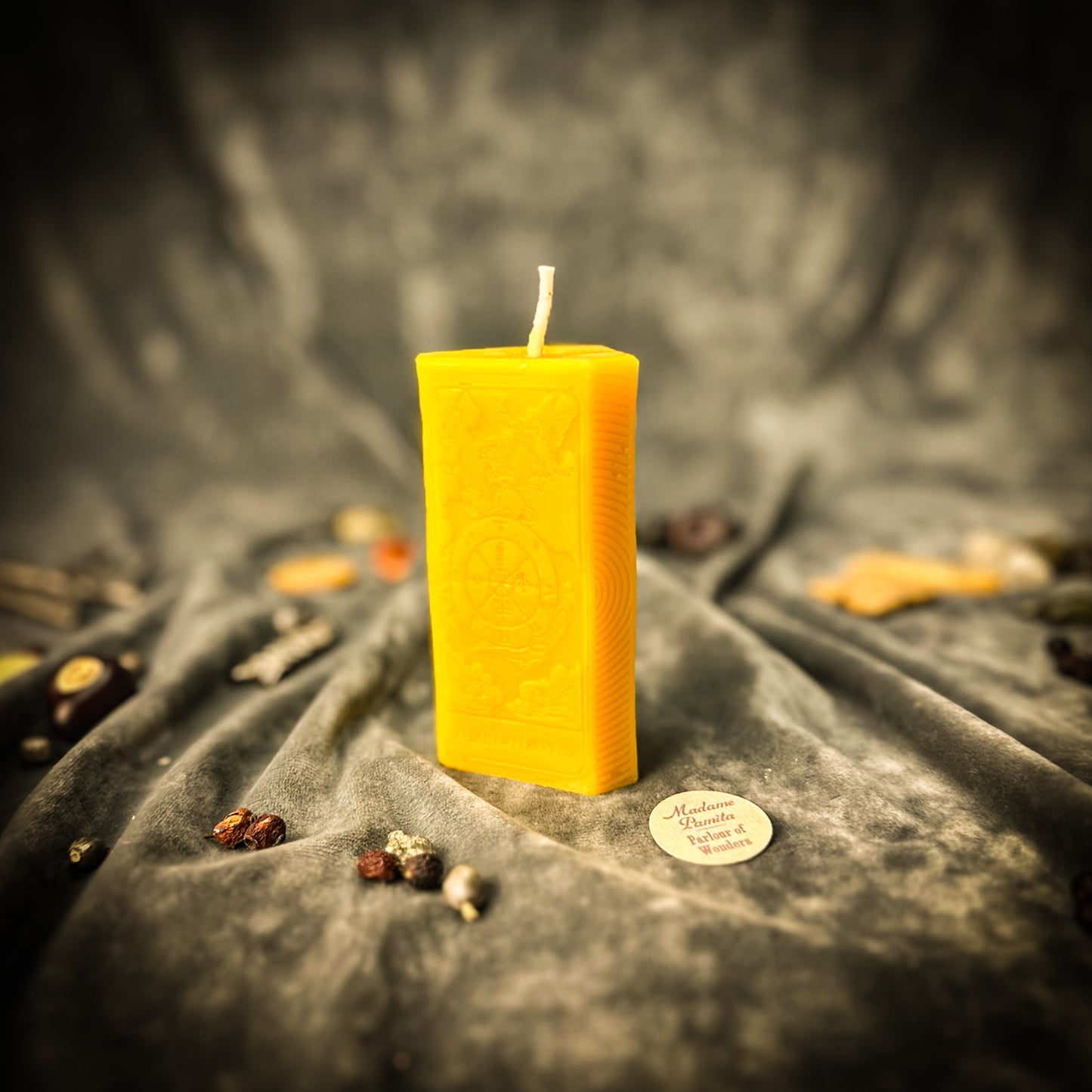 Yellow Wheel of Fortune Tarot Card Candle