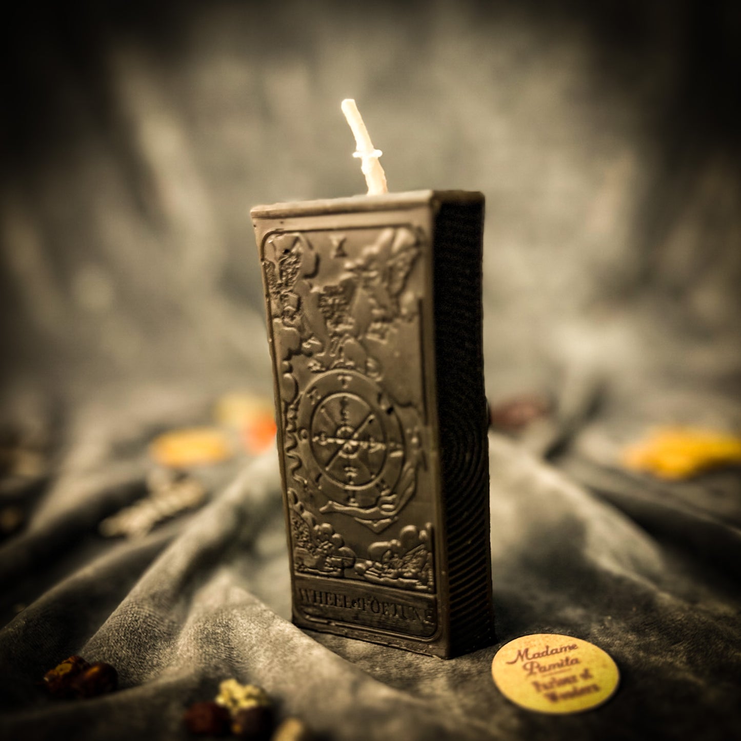 Black Wheel of Fortune Tarot Spell Candle