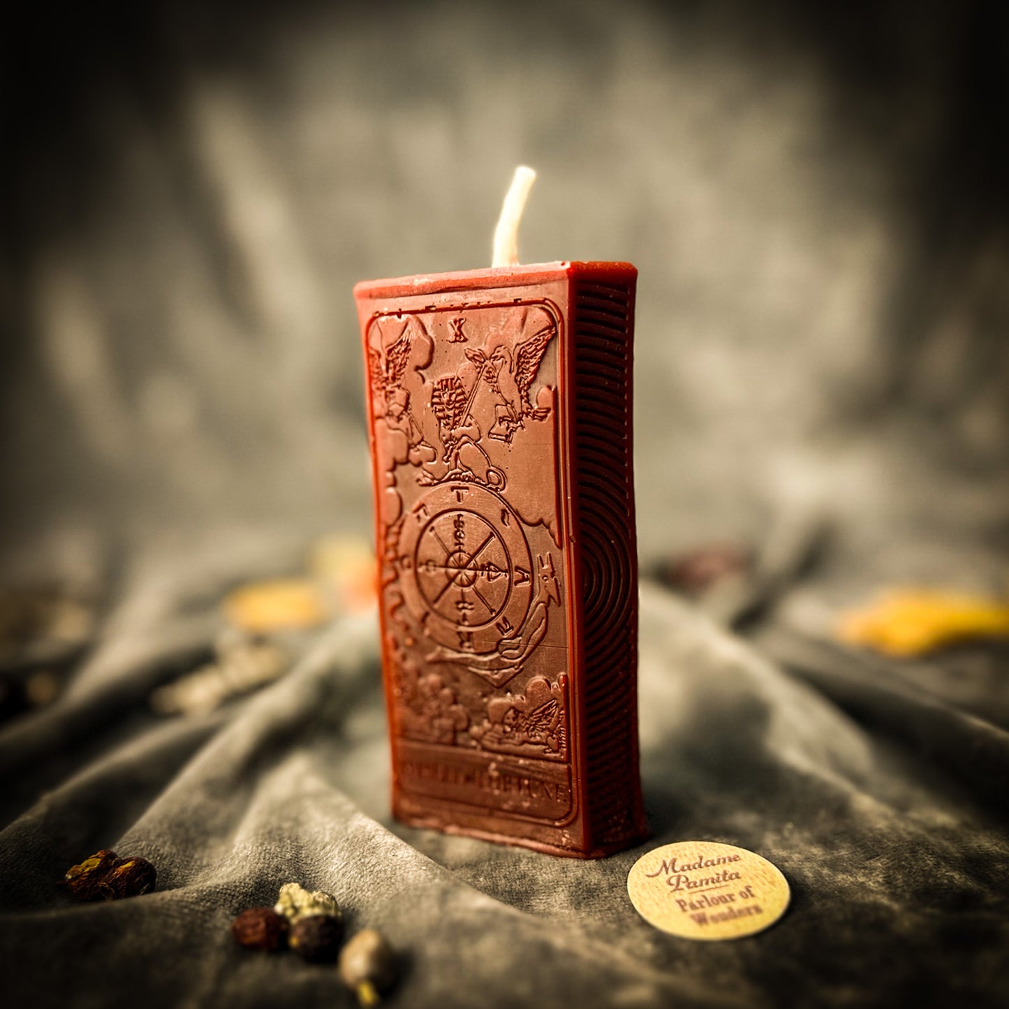 Brown Wheel of Fortune Tarot Card  Candle