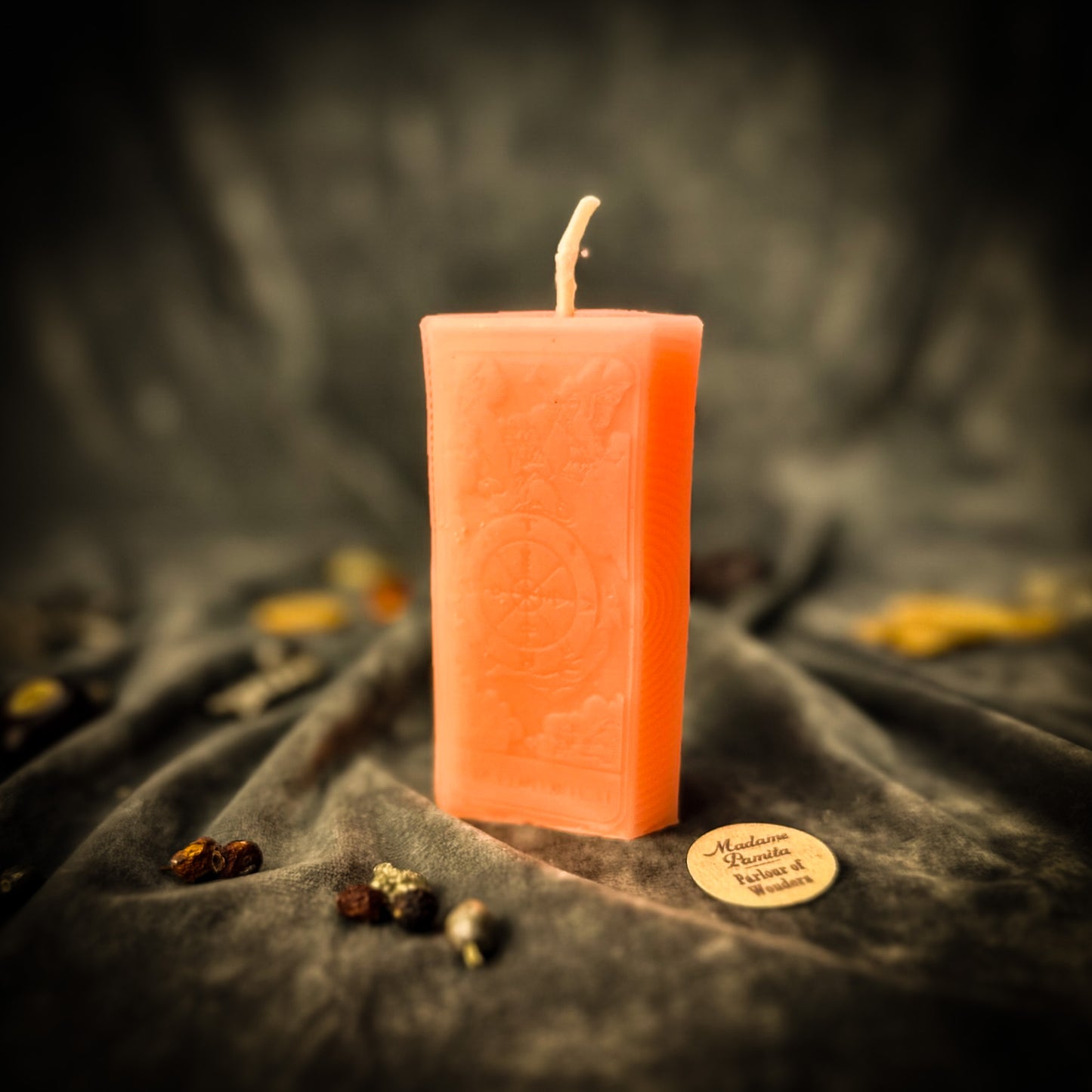 Pink Wheel of Fortune Tarot Spell Candle